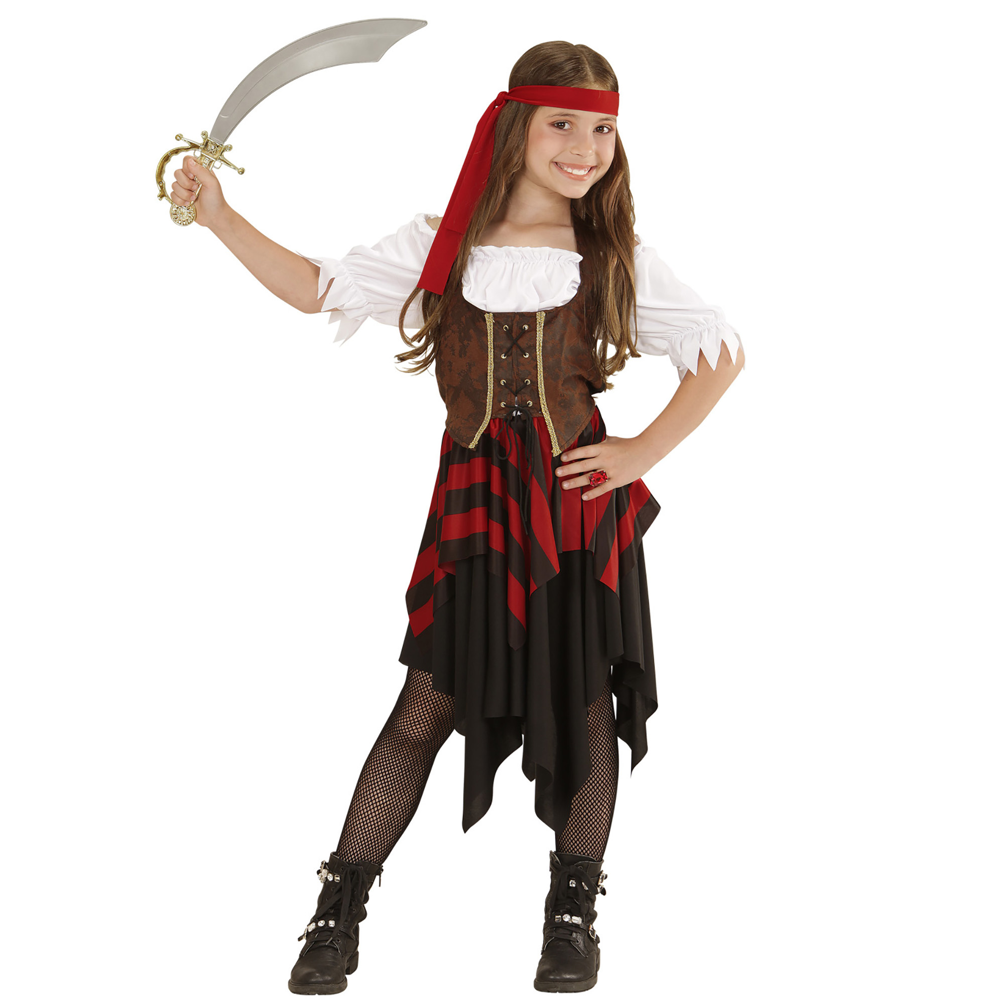 Widmann - Piraat & Viking Kostuum - Op Zoek Naar De Grootste Schat Piraat - Meisje - rood,bruin,wit / beige - Maat 164 - Carnavalskleding - Verkleedkleding