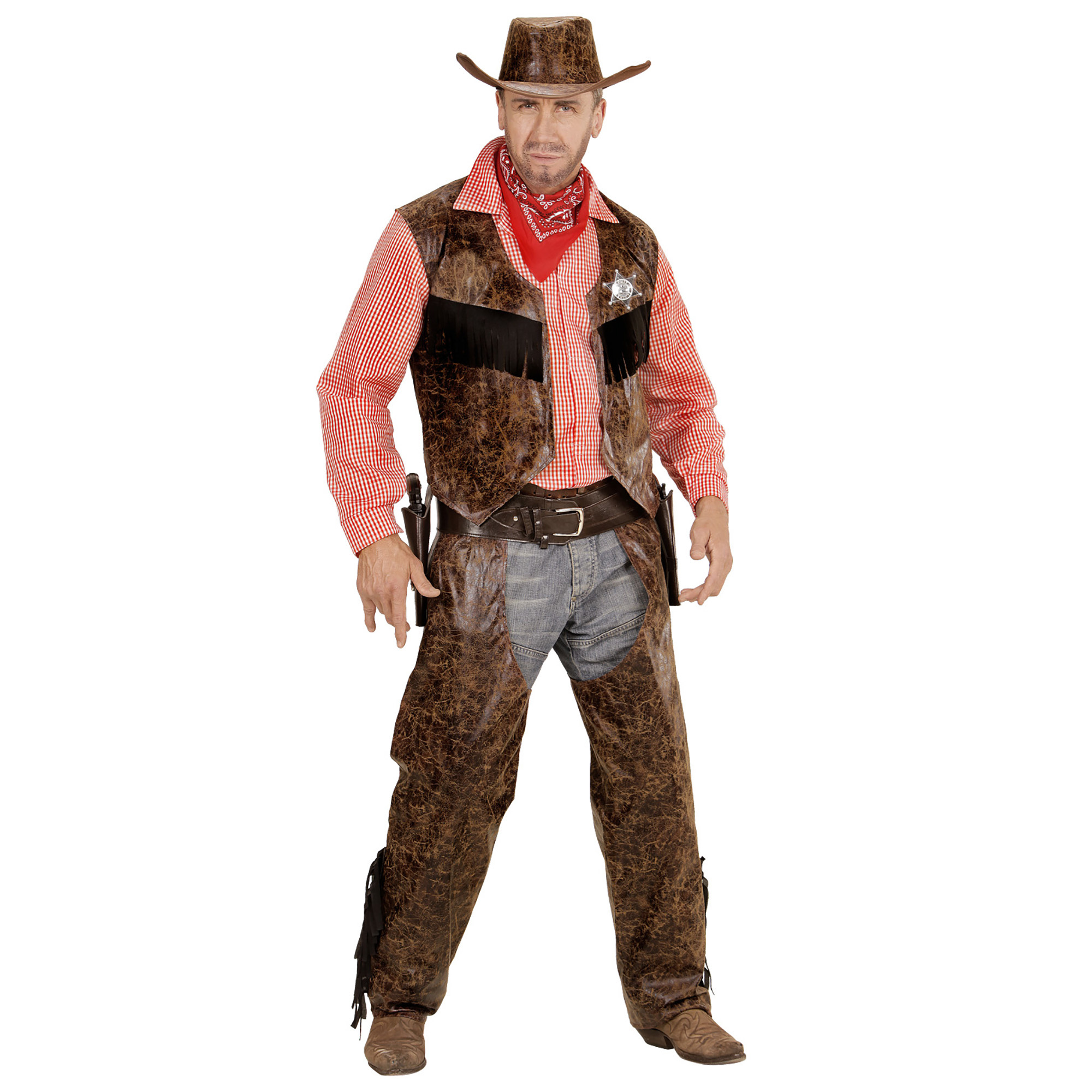 Widmann - Cowboy & Cowgirl Kostuum - Stoere Cowboy Man / - Jongen - bruin - XL - Carnavalskleding - Verkleedkleding