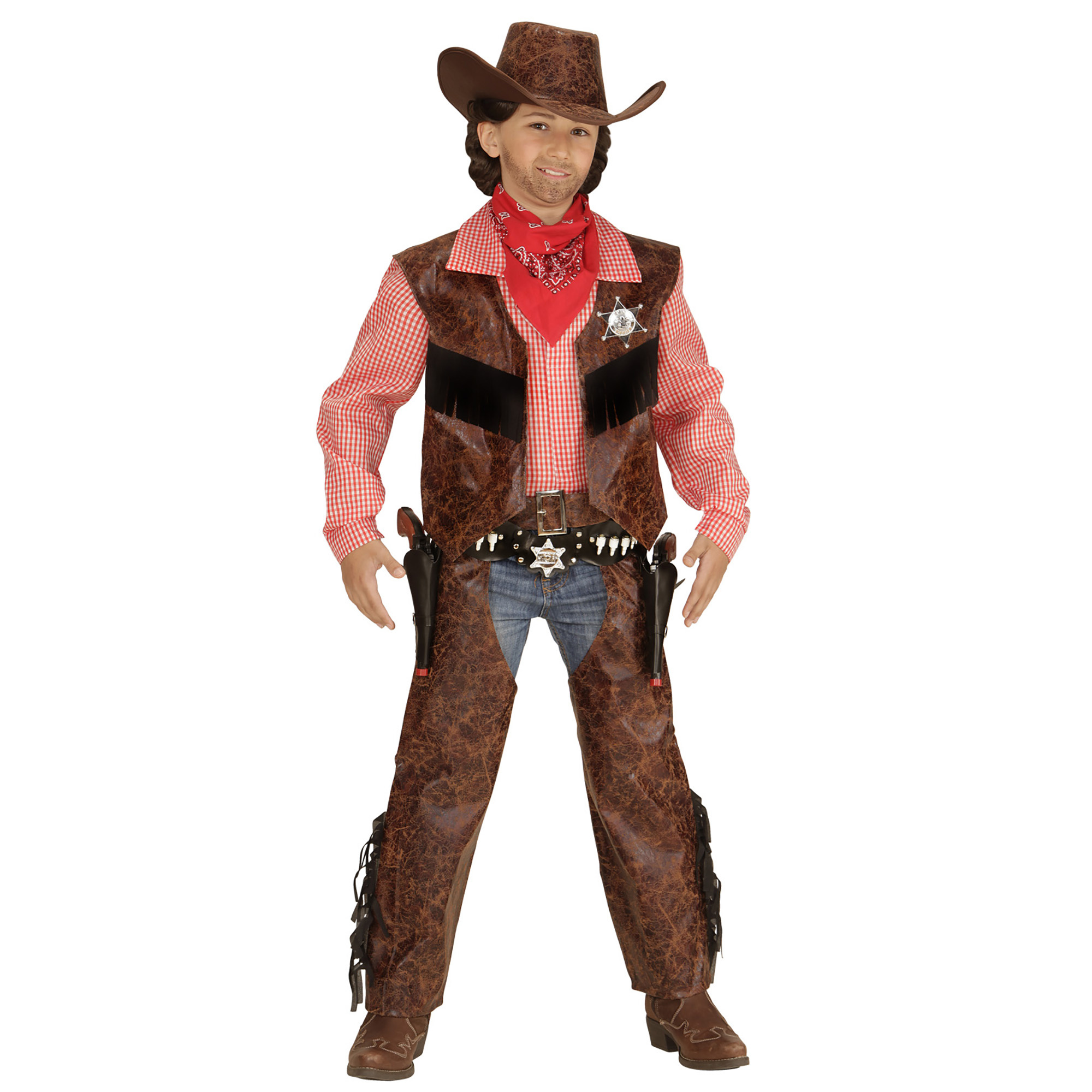 Widmann - Cowboy & Cowgirl Kostuum - Stoere Cowboy Man / - Jongen - bruin - Maat 158 - Carnavalskleding - Verkleedkleding