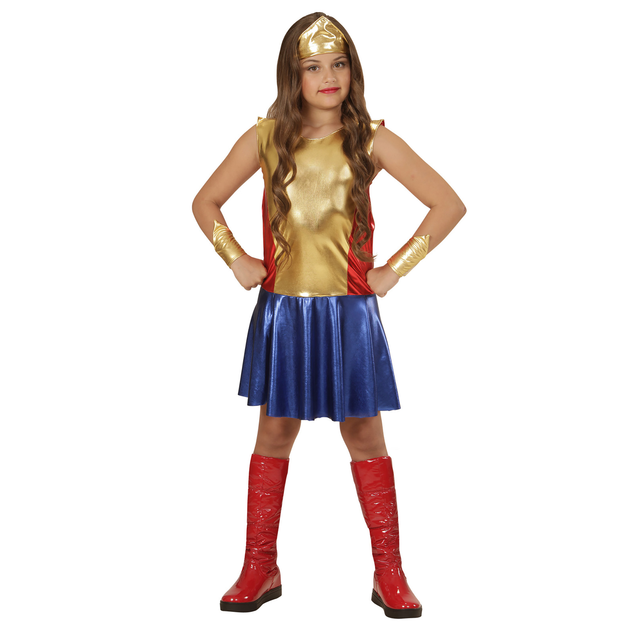 Widmann - Wonderwoman Kostuum - Wonder Girl Superheldin - Meisje - blauw,goud - Maat 116 - Carnavalskleding - Verkleedkleding