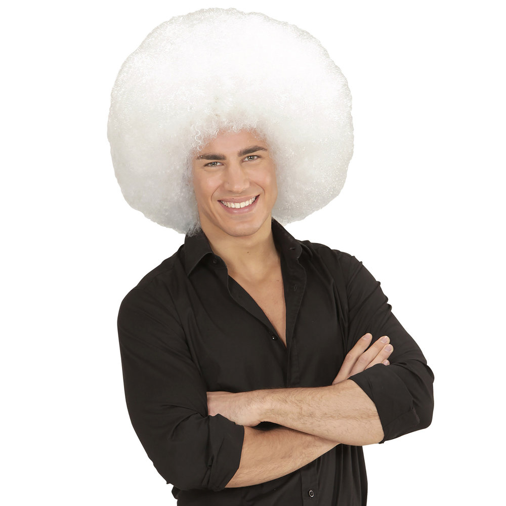 Bij succes textuur Extra grote Afro pruik in de kleur wit