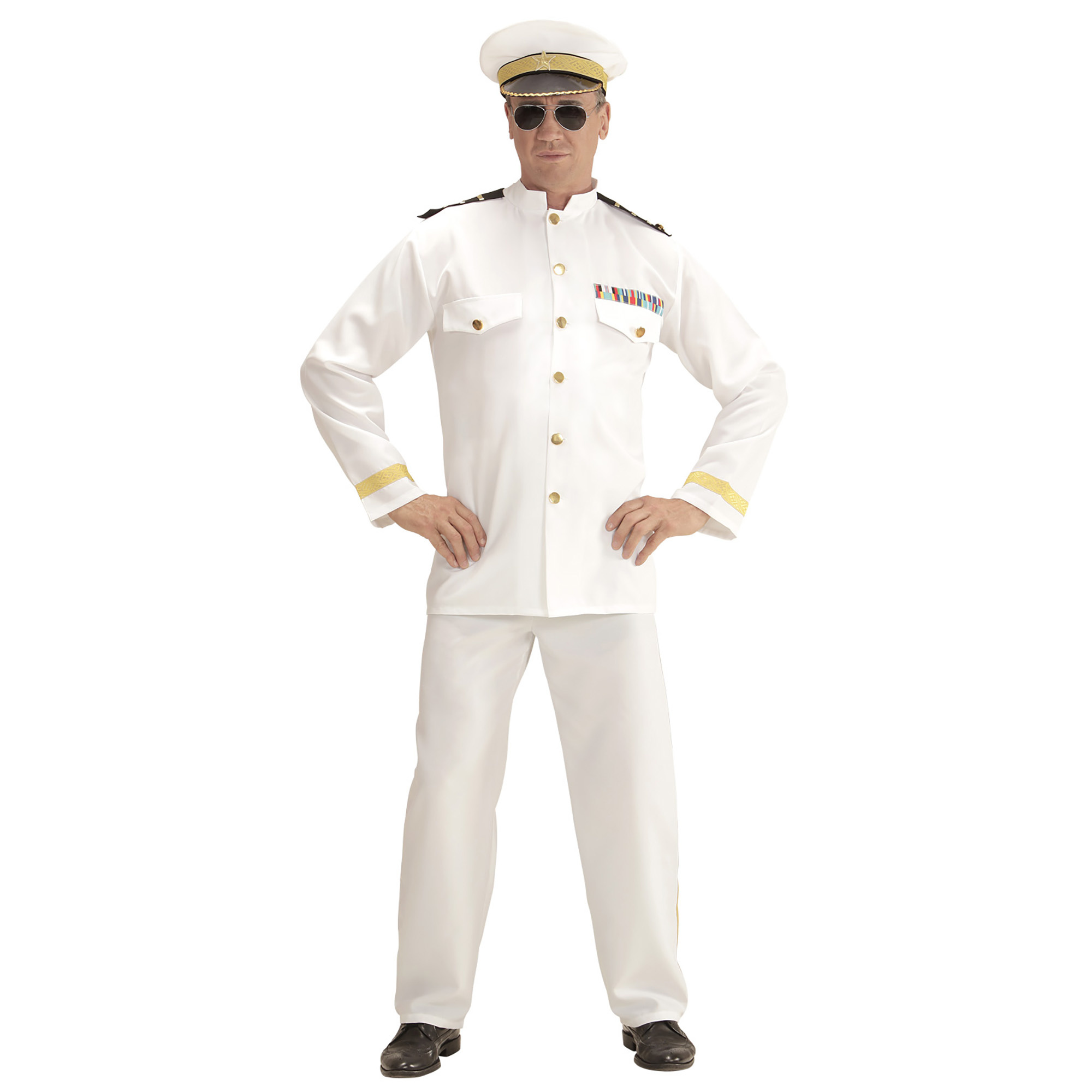 Widmann - Kapitein & Matroos & Zeeman Kostuum - Koninklijke Marine Kapitein - Man - Wit / Beige - XL - Carnavalskleding - Verkleedkleding