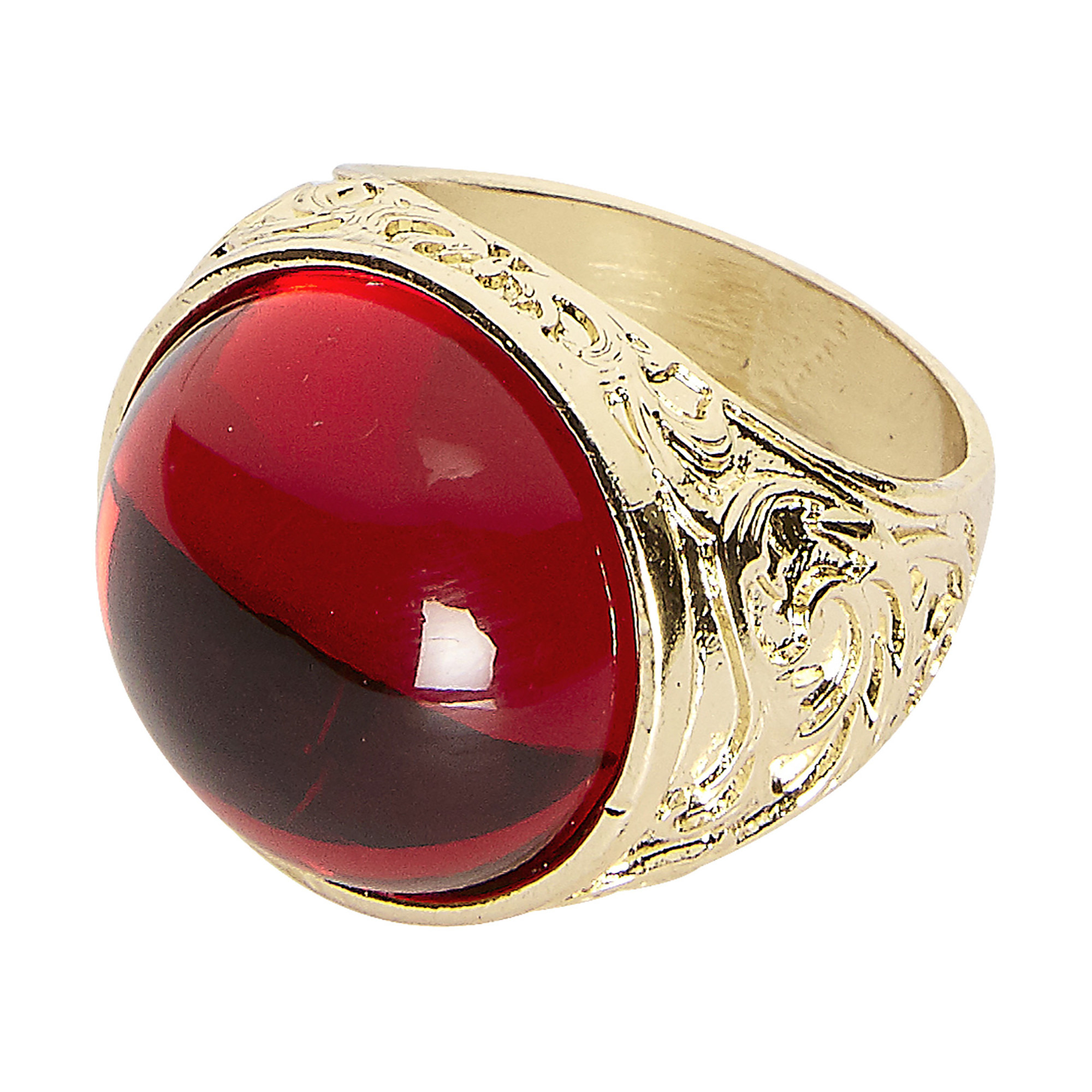 Gewaad schouder Janice Mooie nep gouden piraten ring met mooie rode steen - e-Carnavalskleding