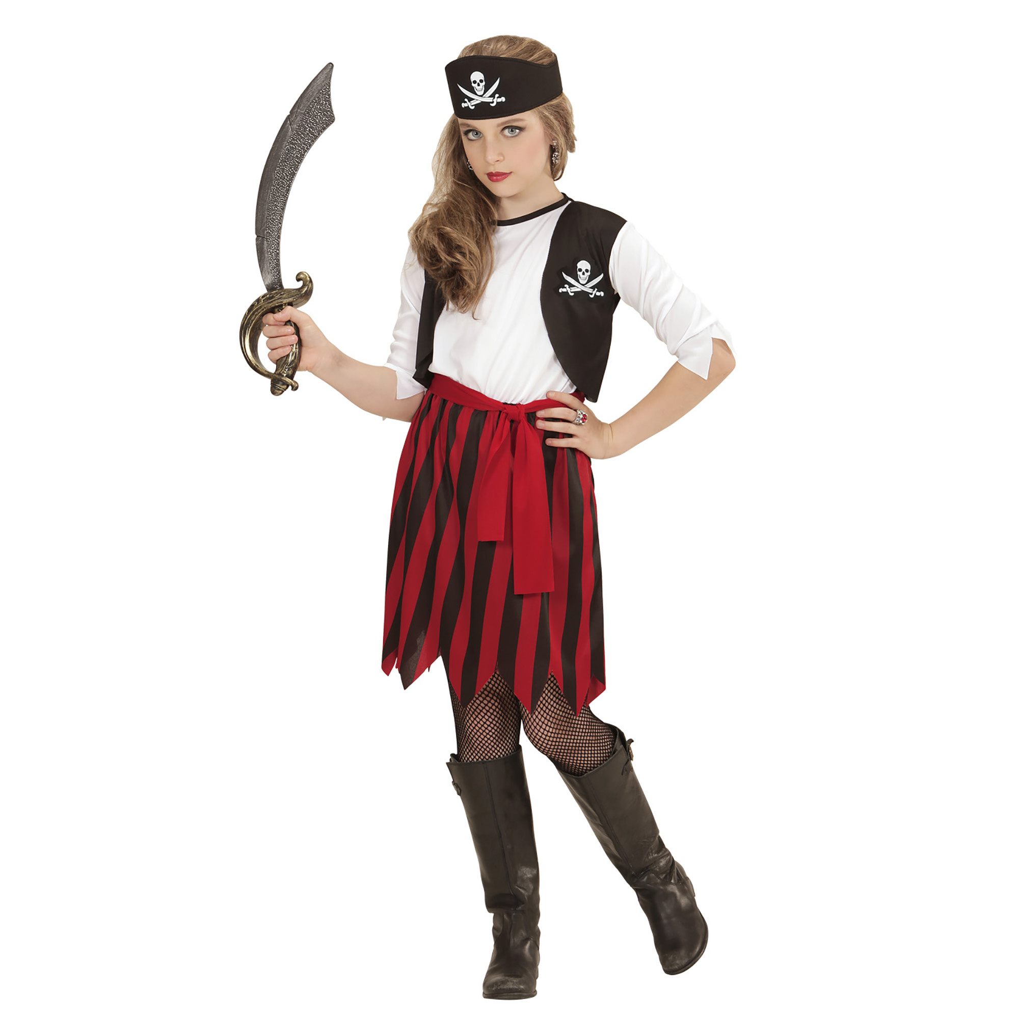 Widmann - Piraat & Viking Kostuum - Piratenmeisje Pemm Kostuum - rood - Maat 140 - Carnavalskleding - Verkleedkleding