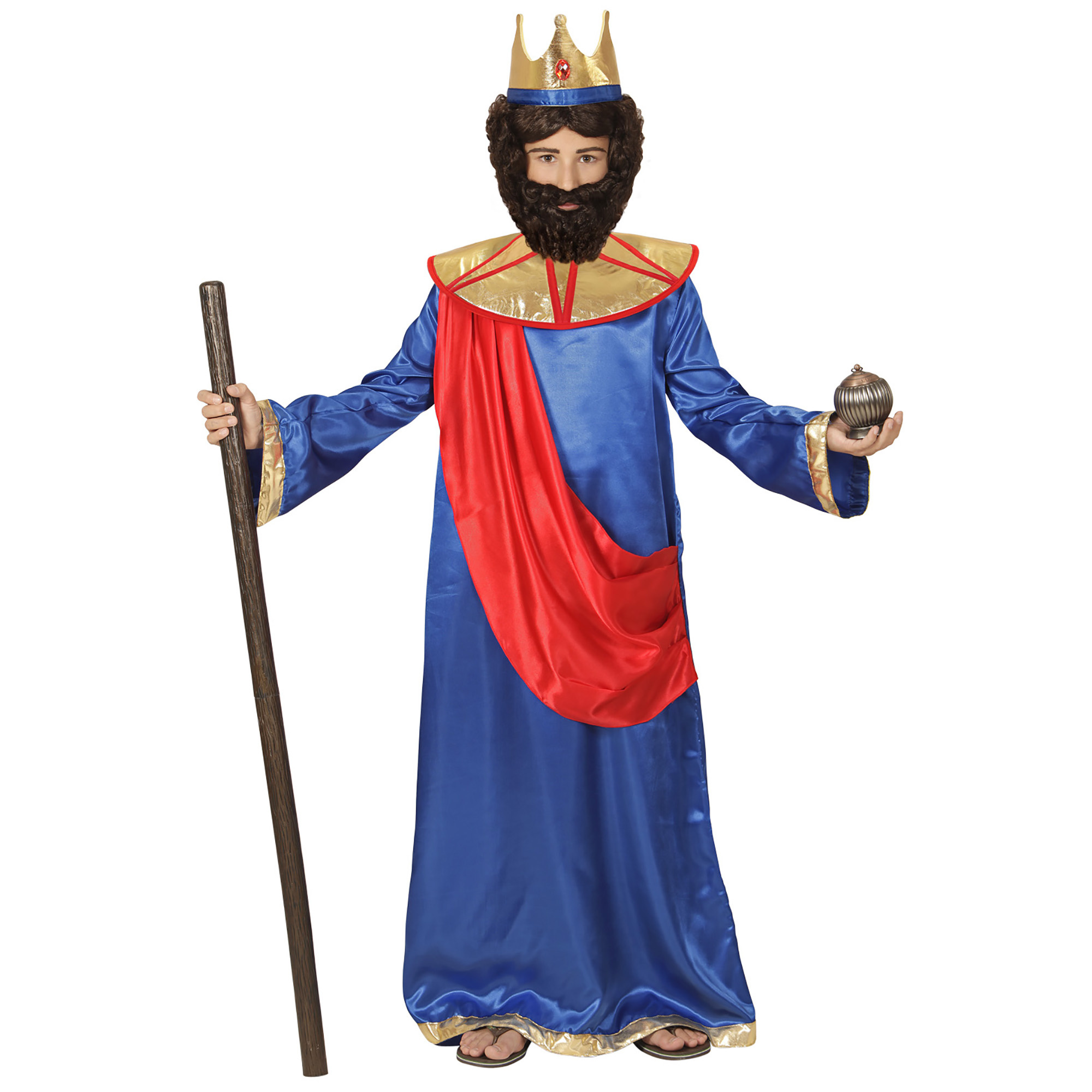 Widmann - Koning Prins & Adel Kostuum - Bijbelse Koning Hiram Van Tyrus - Jongen - blauw - Maat 128 - Carnavalskleding - Verkleedkleding