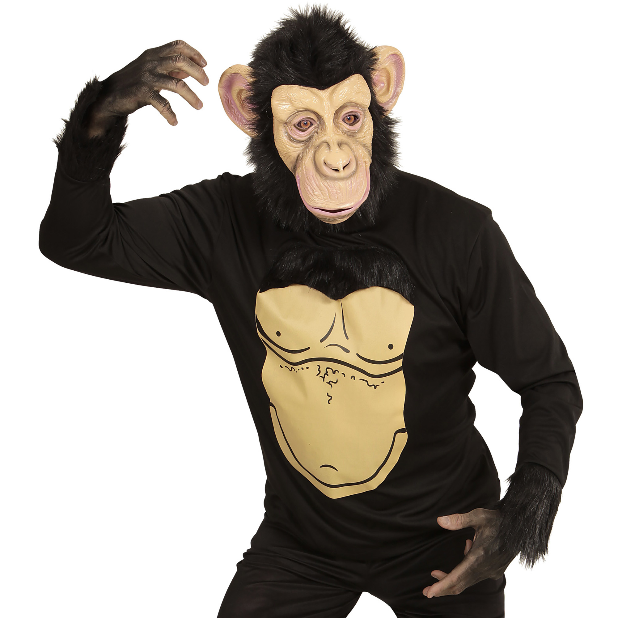 Widmann - Aap & Gorilla & Baviaan & King Kong Kostuum - Grappige Chimpansee - Man - zwart - Medium / Large - Carnavalskleding - Verkleedkleding