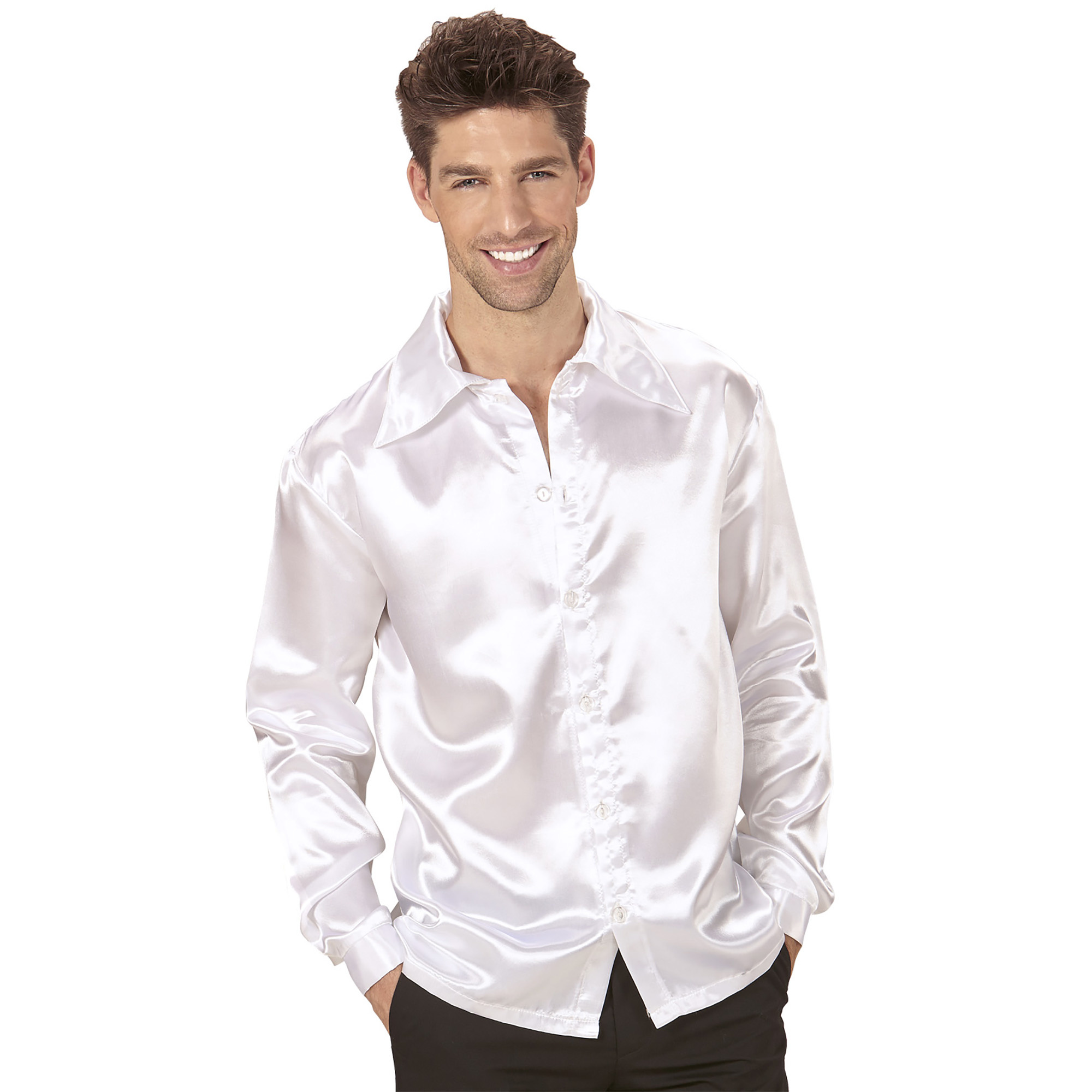 Witte satijnachtige blouse voor mannen - Volwassenen kostuums