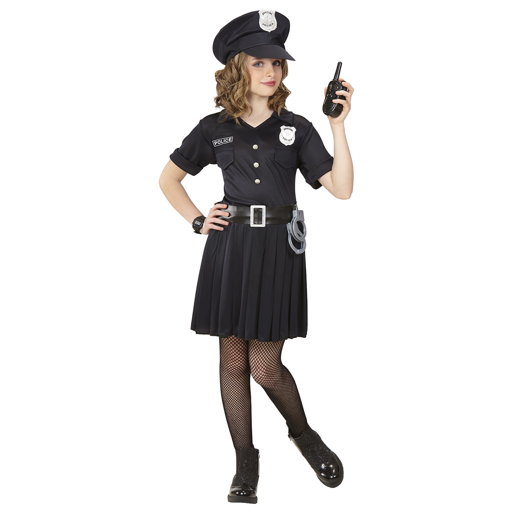 Widmann - Politie & Detective Kostuum - Streng Maar Rechtvaardig Politie - Meisje - zwart - Maat 158 - Carnavalskleding - Verkleedkleding