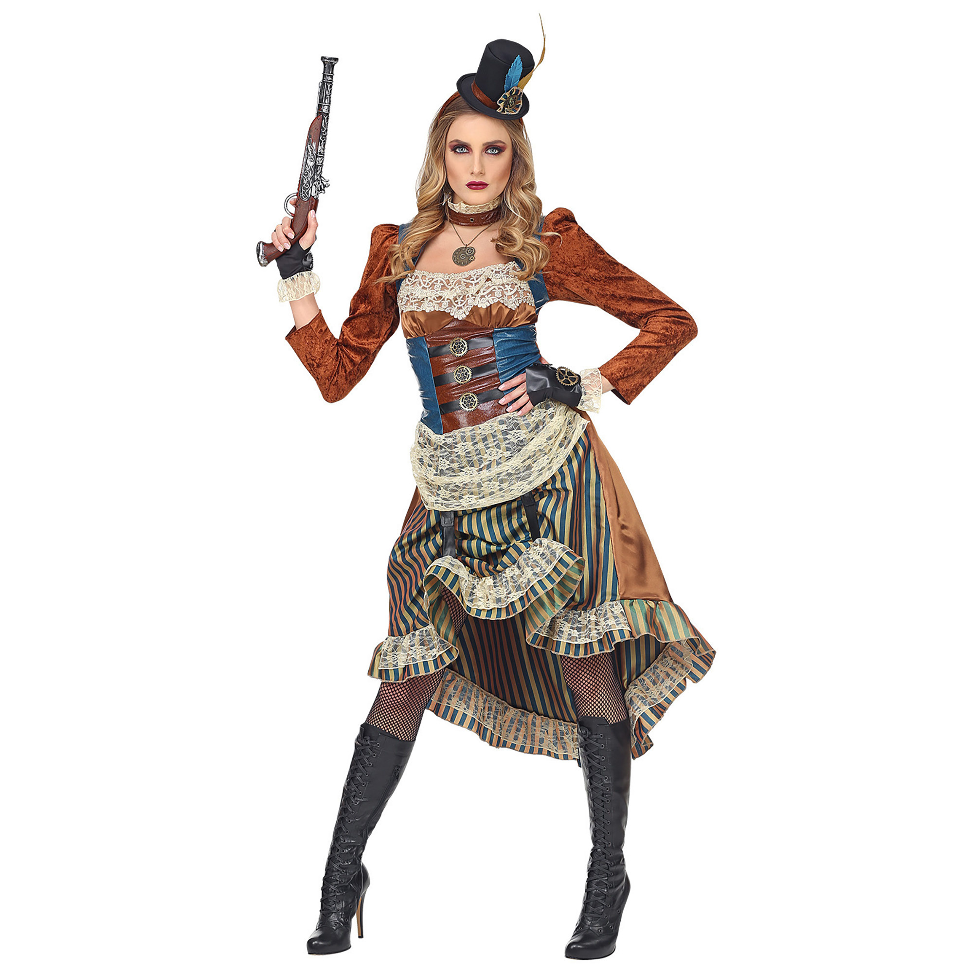 Widmann - Steampunk Kostuum - Chique Steampunk Dame Industrieel Tijdperk - Vrouw - bruin - Large - Carnavalskleding - Verkleedkleding