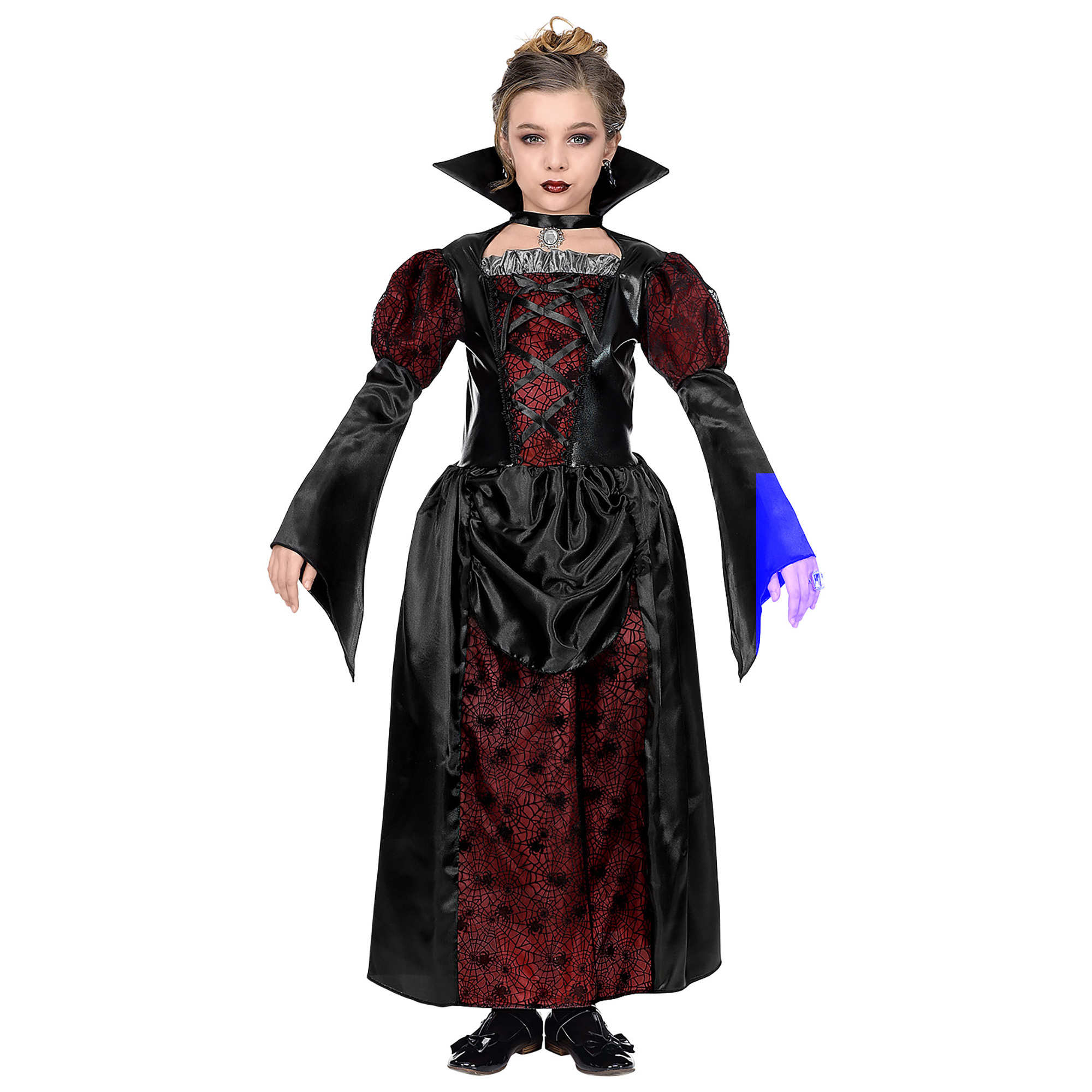 Widmann - Vampier & Dracula Kostuum - Statige Vampier Gravin Anastasia - Meisje - rood,zwart - Maat 140 - Halloween - Verkleedkleding