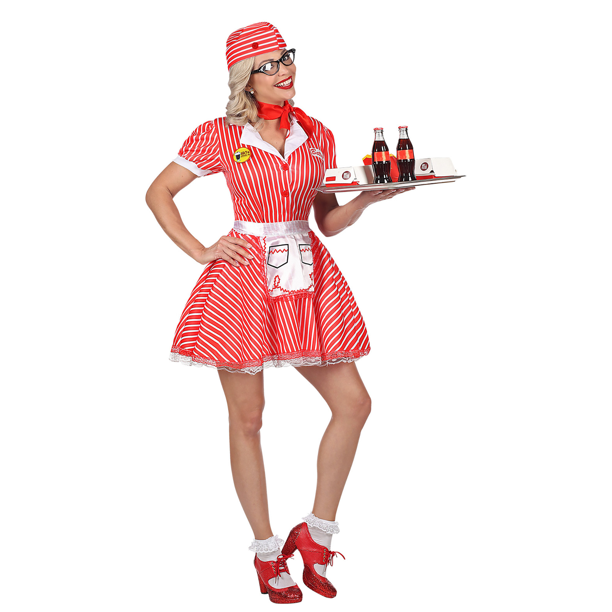 Widmann - Serveersters & Kamermeisjes Kostuum - Serveester Amerikaanse Diner - Vrouw - rood,wit / beige - XS - Carnavalskleding - Verkleedkleding