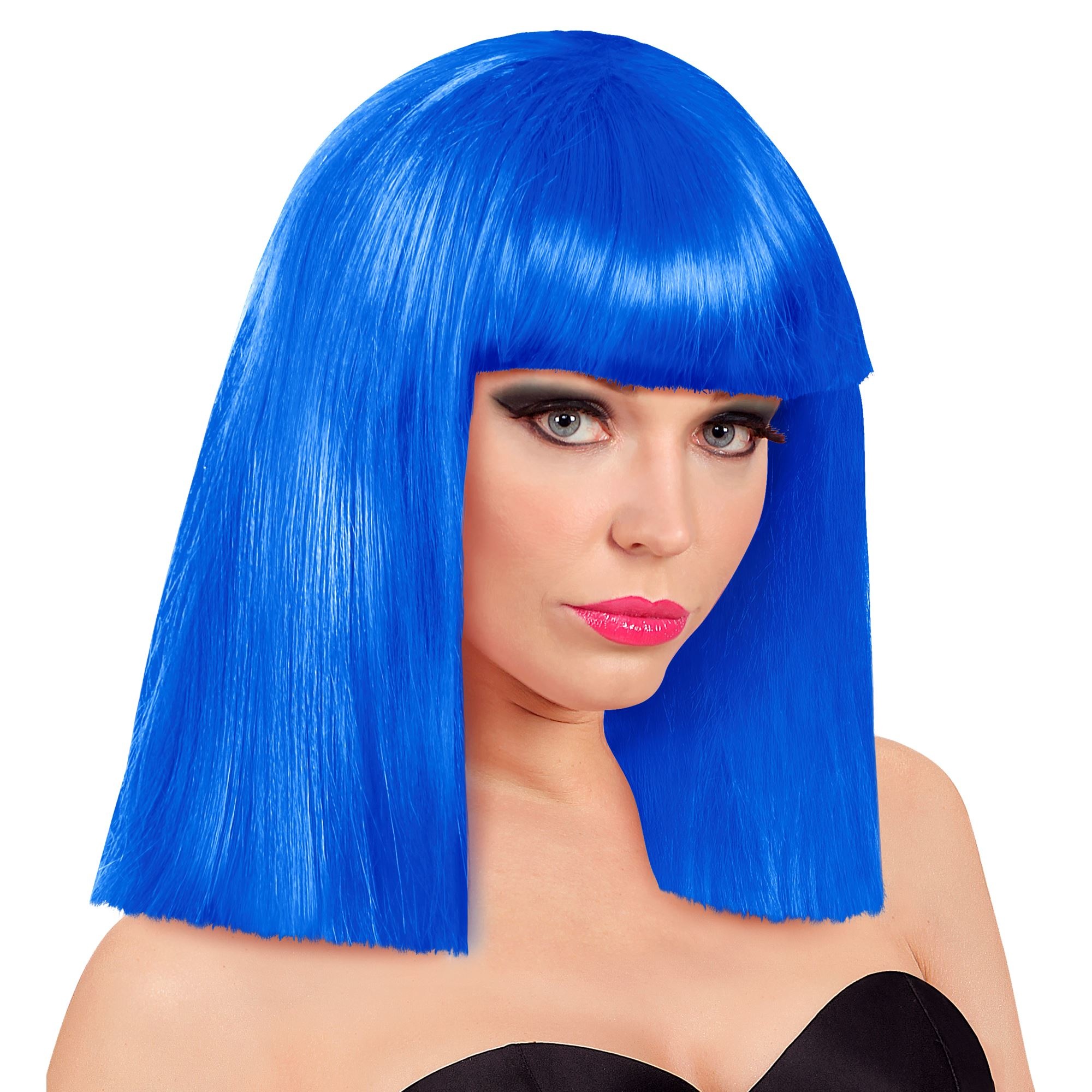 Pruik showgirl in een mooie blauwe kleur