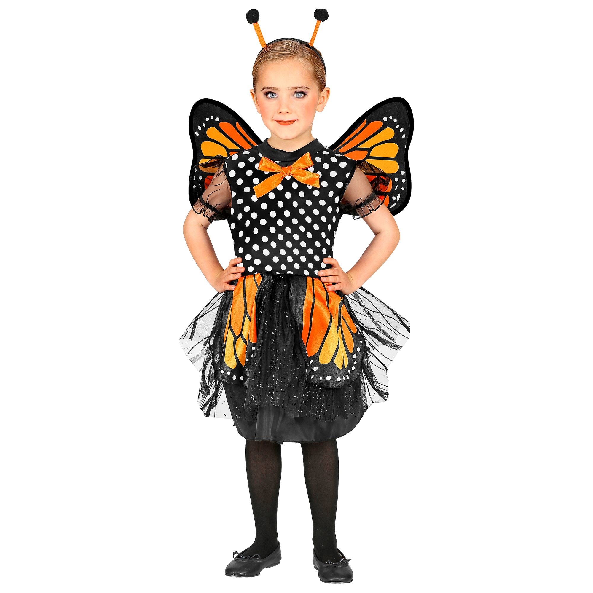 Widmann - Vlinder Kostuum - Magnifieke Monarchvlinder - Meisje - oranje,zwart - Maat 104 - Carnavalskleding - Verkleedkleding