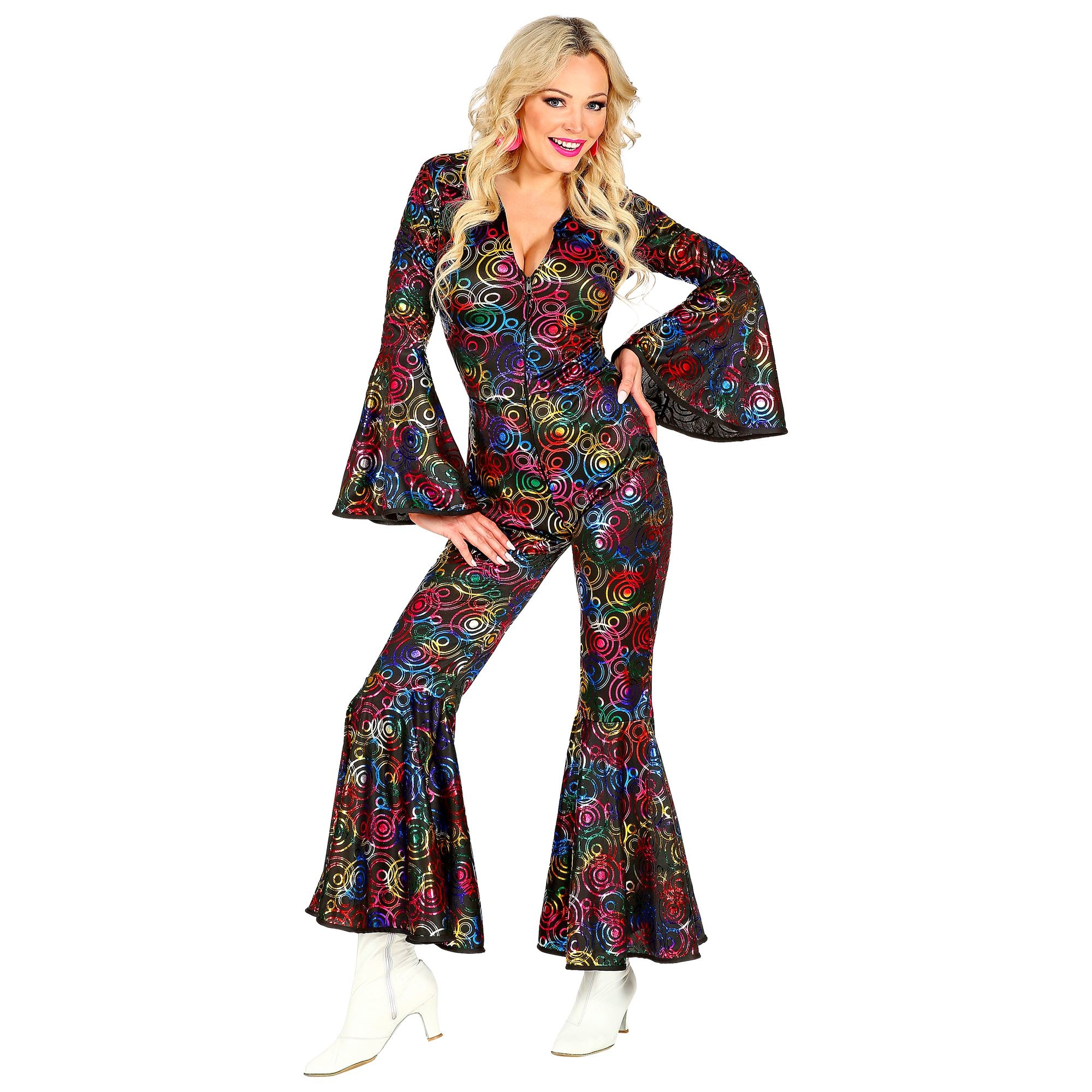 Widmann - Hippie Kostuum - Hippie Draaien In De Disco Jaren 70 Stippen Jumpsuit - Vrouw - multicolor - Medium - Carnavalskleding - Verkleedkleding