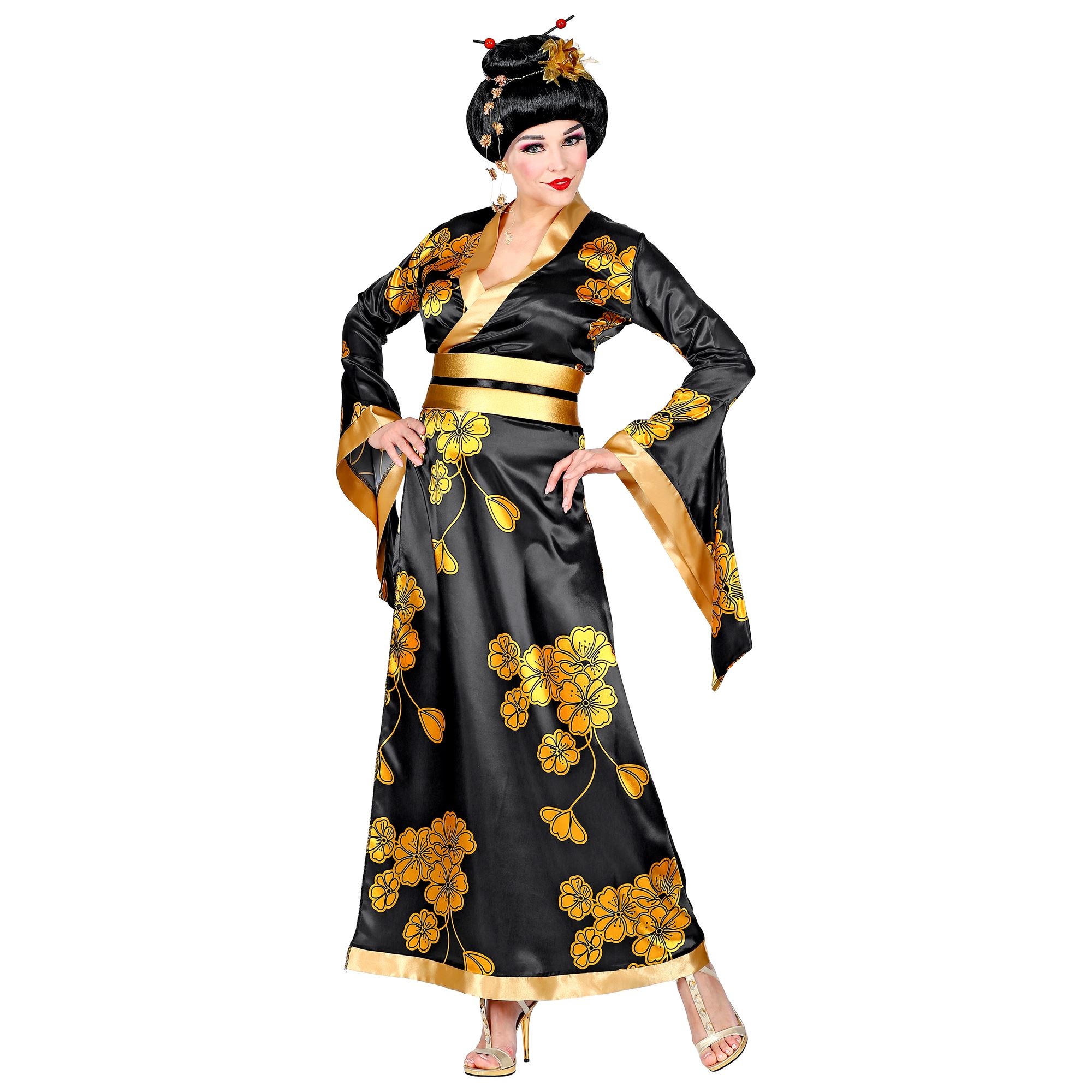 Widmann - Geisha Kostuum - Li San Lotus Geisha China - Vrouw - geel,zwart - Small - Carnavalskleding - Verkleedkleding