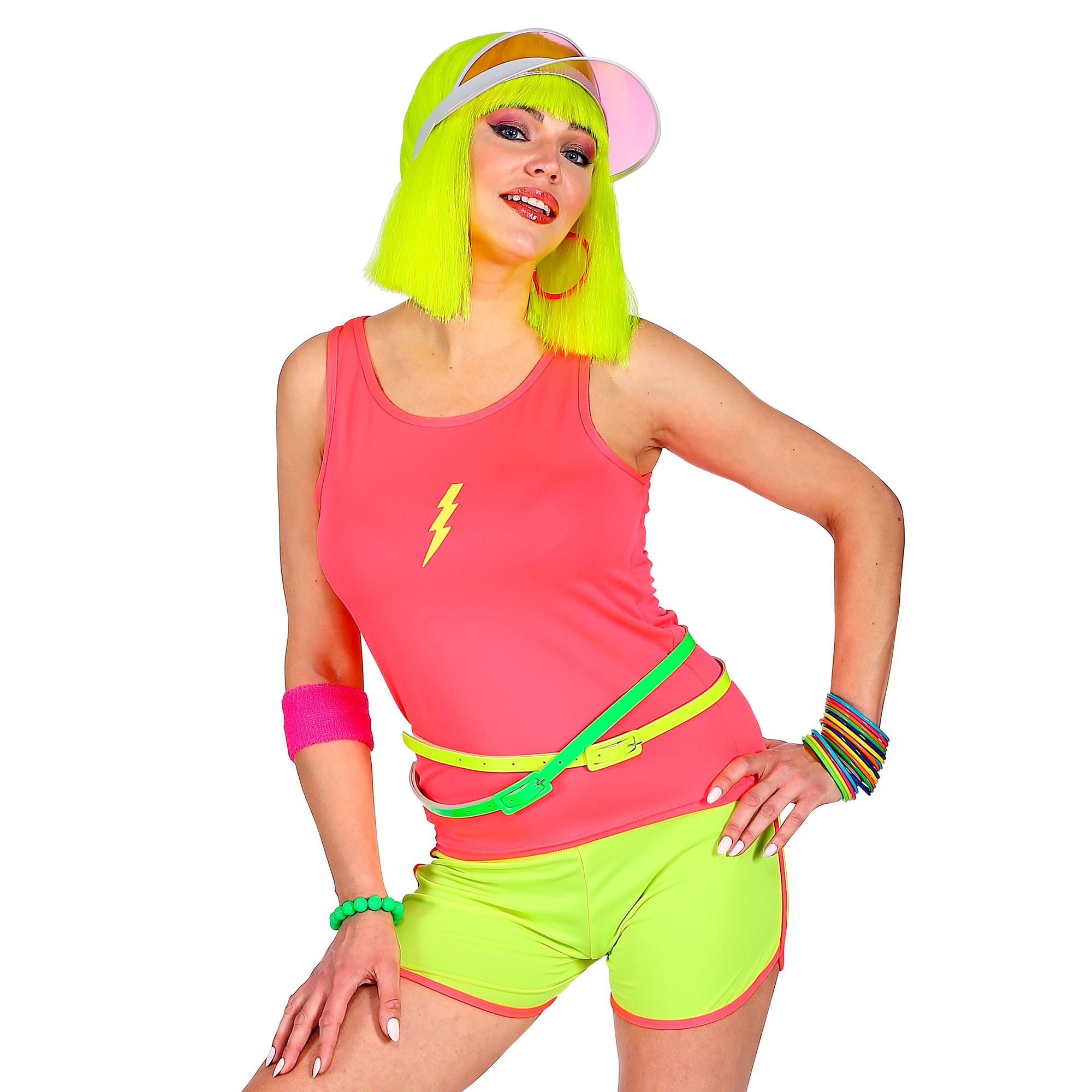 Widmann - Jaren 80 & 90 Kostuum - Sportieve Hotpants Neon Geel Vrouw - geel - One Size - Carnavalskleding - Verkleedkleding