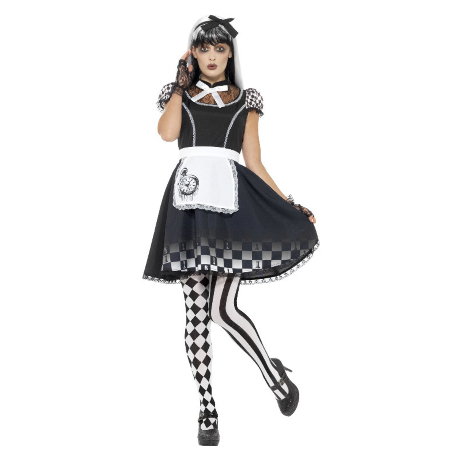 Horen van bestrating Uitsluiting Ruig Gothic Alice kostuum in zwart wit - e-Carnavalskleding