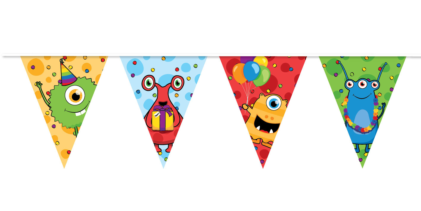 Vlaggenlijn Monster Party - 10 meter - vlaggenlijn - verjaardag - verjaardag slinger