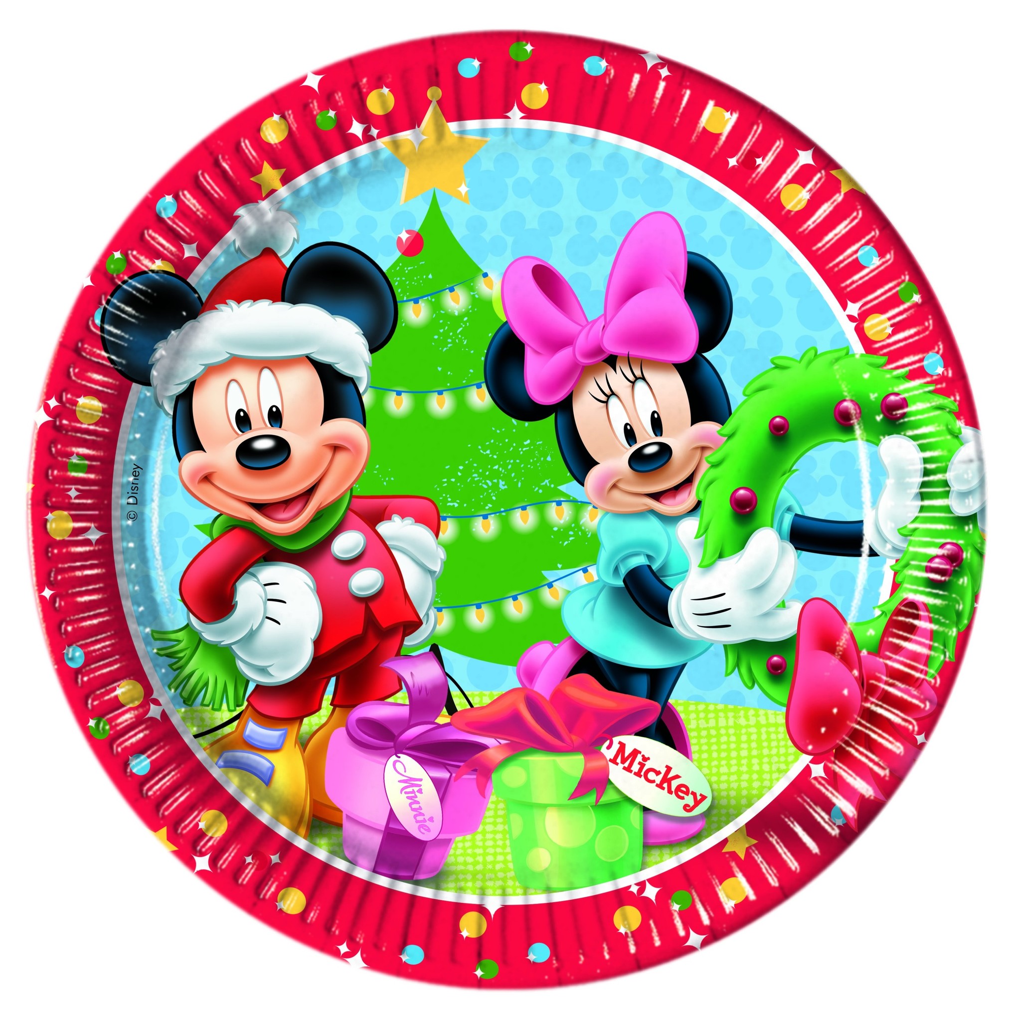 Leuke Mickey Mouse Kerst papieren borden 8 stuks 23cm