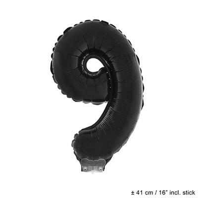 Folie ballon 41 cm op stokje zwart