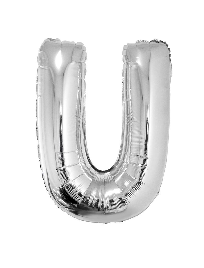 Grote folie ballon letter U Zilver