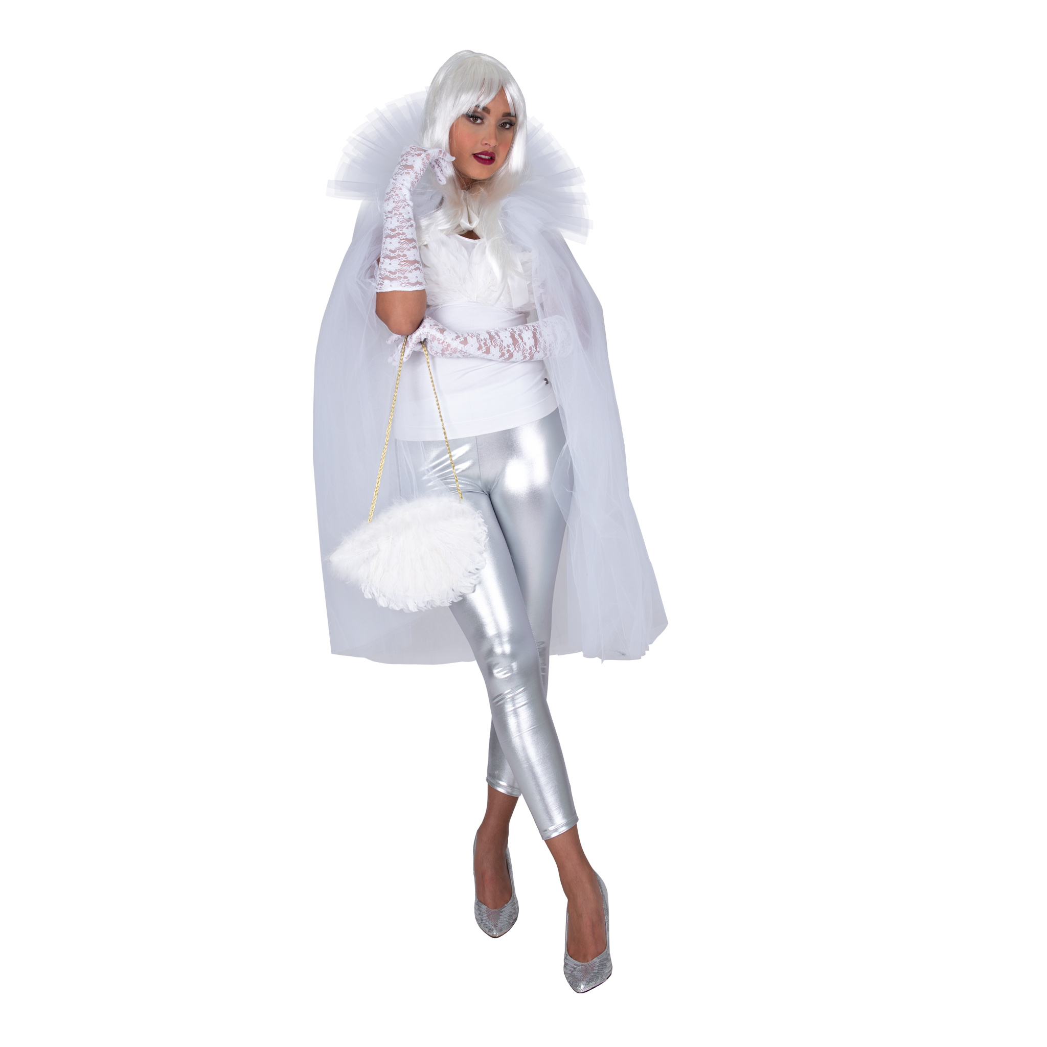Mooie witte tule cape voor zombie bruid Mila S-L