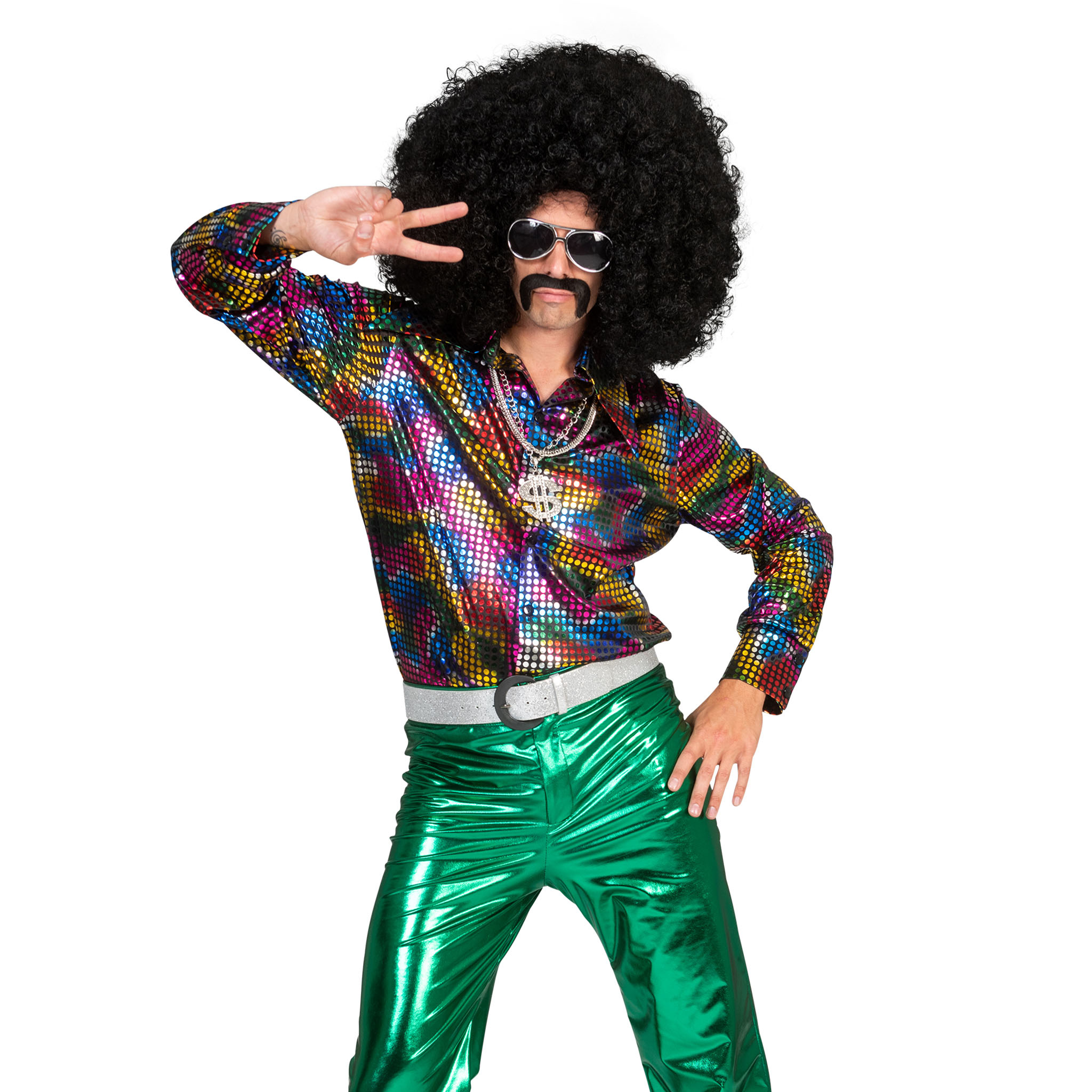 Beschrijven Rationeel Artiest Ruig disco Shirt Johny regenboog glitter kleuren - e-Carnavalskleding