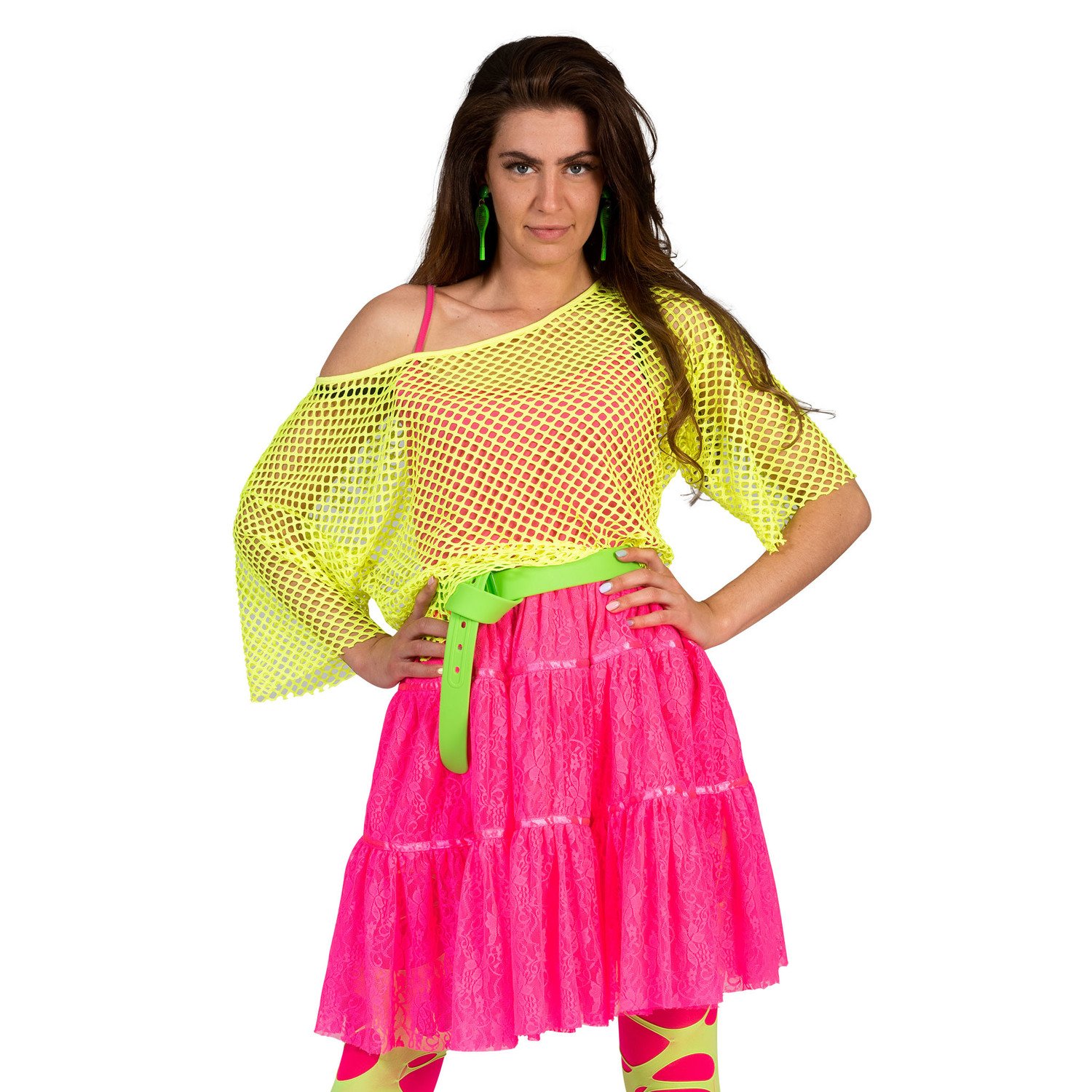 vervolgens staart Plenaire sessie Disco visnet shirt Evi in neon geel voor dames - e-Carnavalskleding