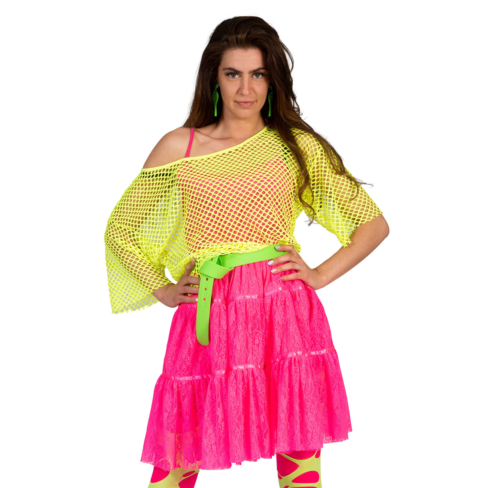 Bier ritme Mus Disco visnet shirt Evi in neon geel voor dames - e-Carnavalskleding