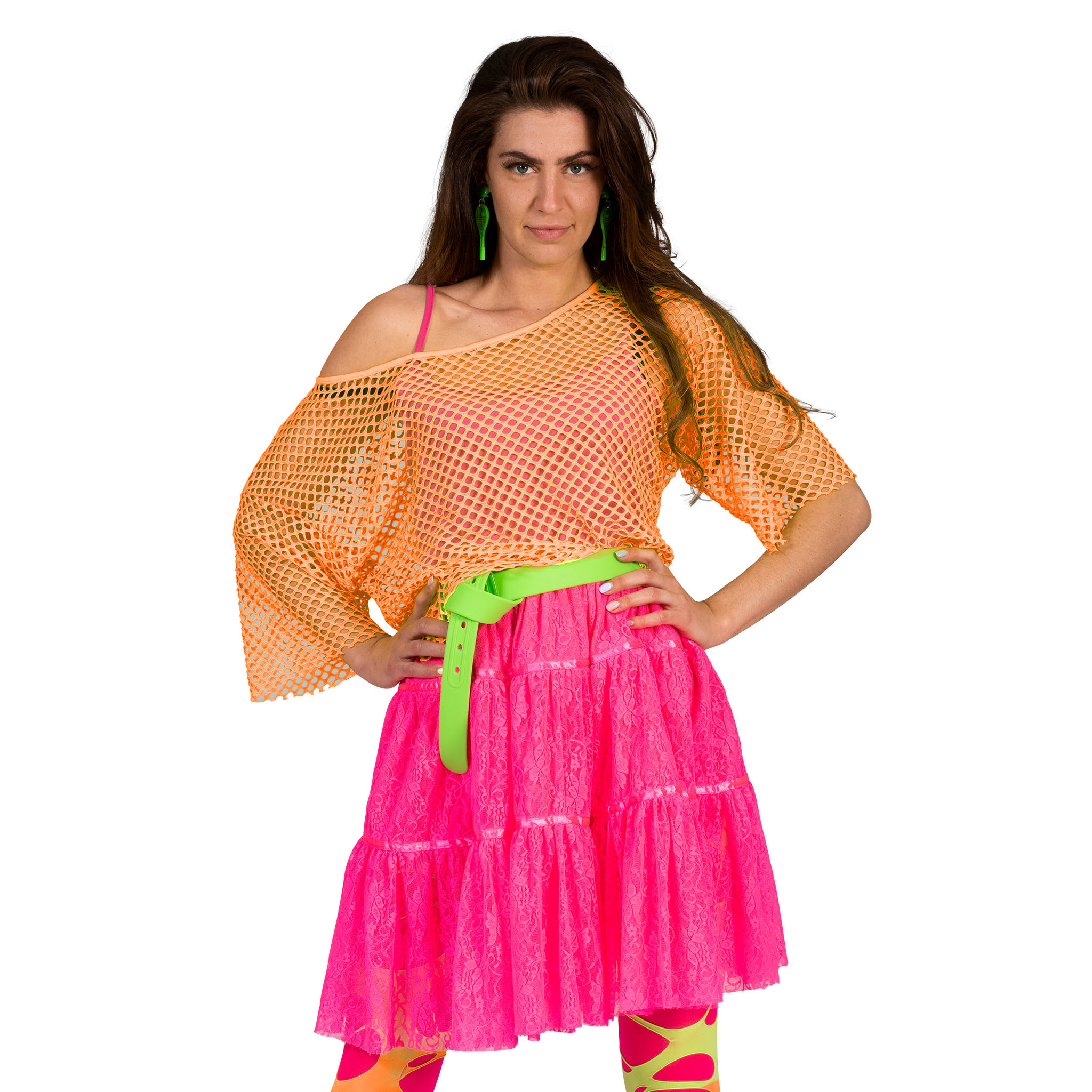 Disco visnet shirt Evi in neon oranje M-L