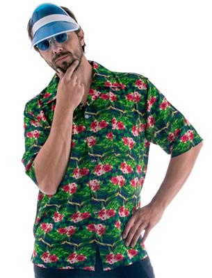 Funny Fashion - Hawaii & Carribean & Tropisch Kostuum - Hawaii Shirt Tropische Bloemen Man - groen,roze - Maat 56-58 - Carnavalskleding - Verkleedkleding