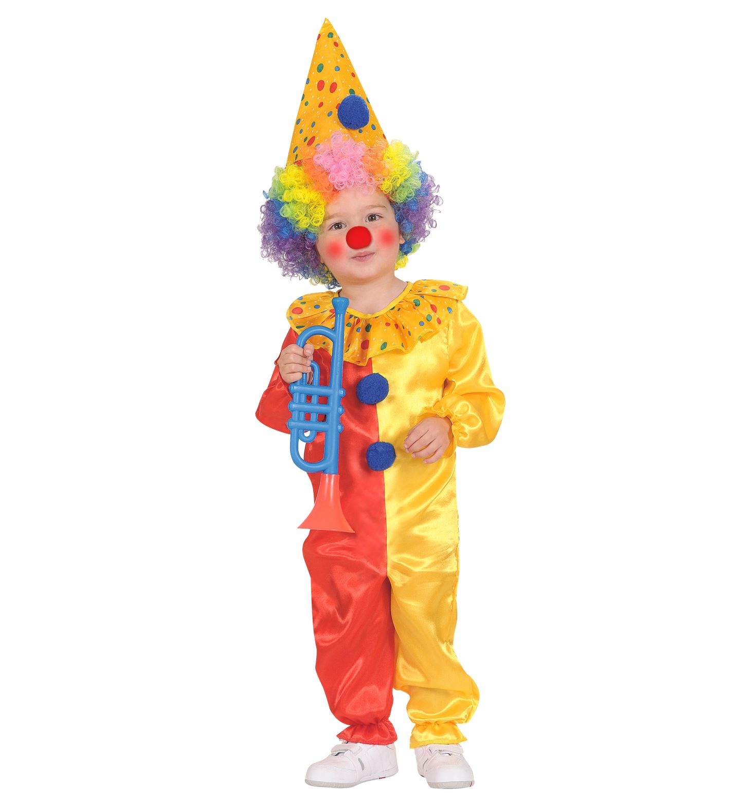 Widmann - Clown & Nar Kostuum - Geel Rode Stippen Circus Clown Kostuum Pepijn Proest Kind - rood,geel - Maat 98 - Carnavalskleding - Verkleedkleding