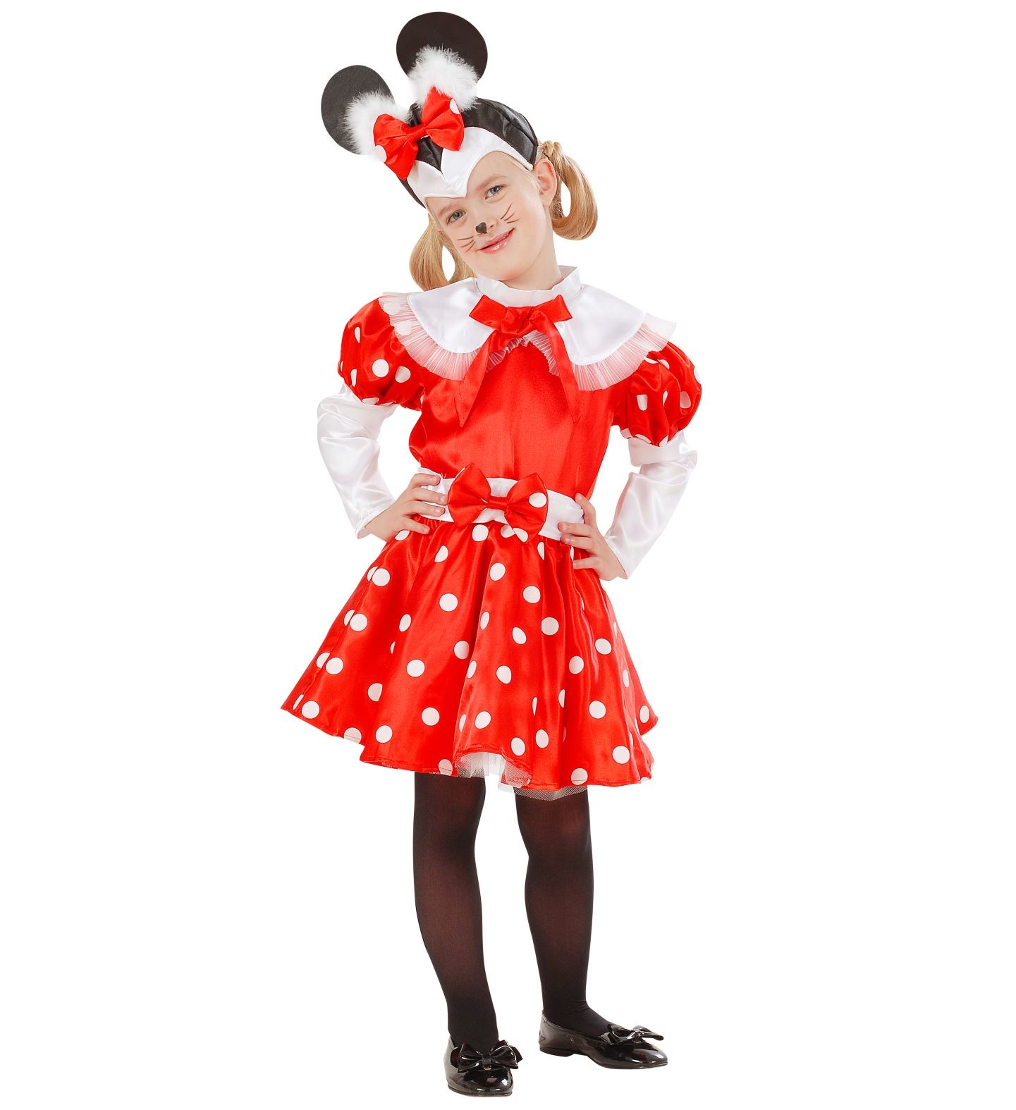 Widmann - Mickey & Minnie Mouse Kostuum - Pluizig Oortjes Muis Minnie - Meisje - rood,wit / beige - Maat 98 - Carnavalskleding - Verkleedkleding