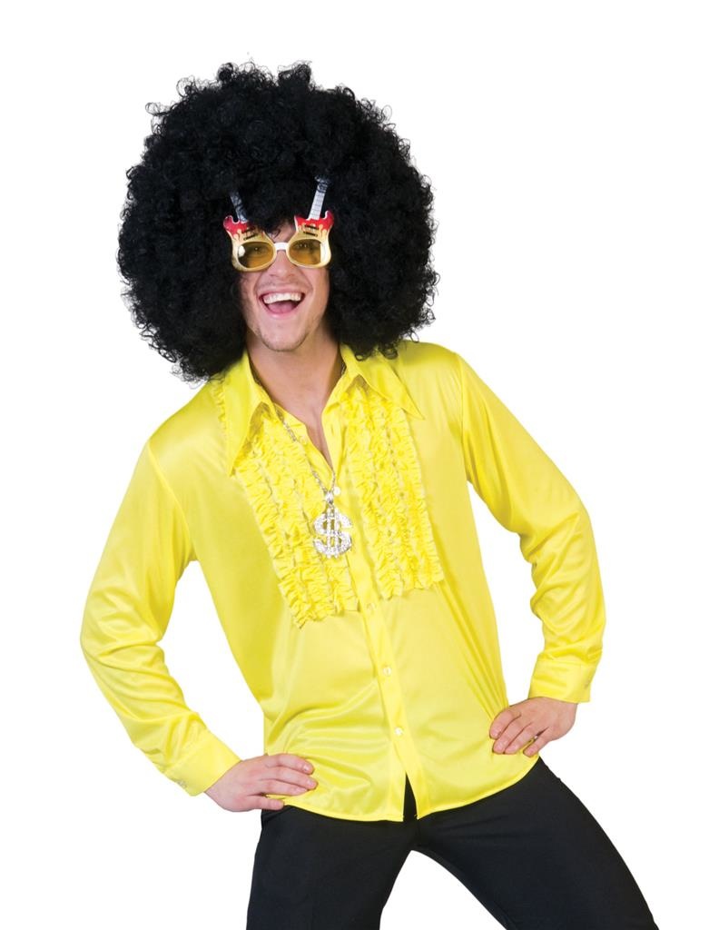 Funny Fashion - Jaren 80 & 90 Kostuum - Zaterdag Disco Hemd Geel - geel - Maat 48-50 - Carnavalskleding - Verkleedkleding