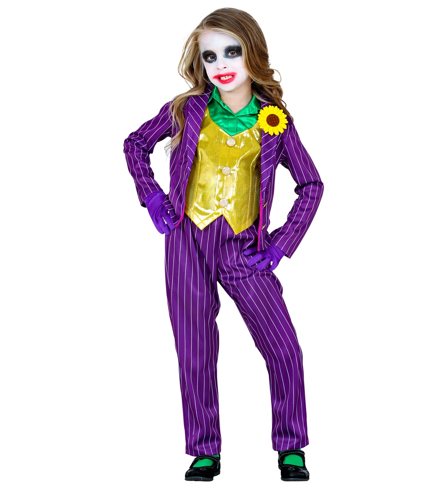 Widmann - Joker Kostuum - Plagerige Joker Joke - Meisje - geel,paars - Maat 128 - Halloween - Verkleedkleding