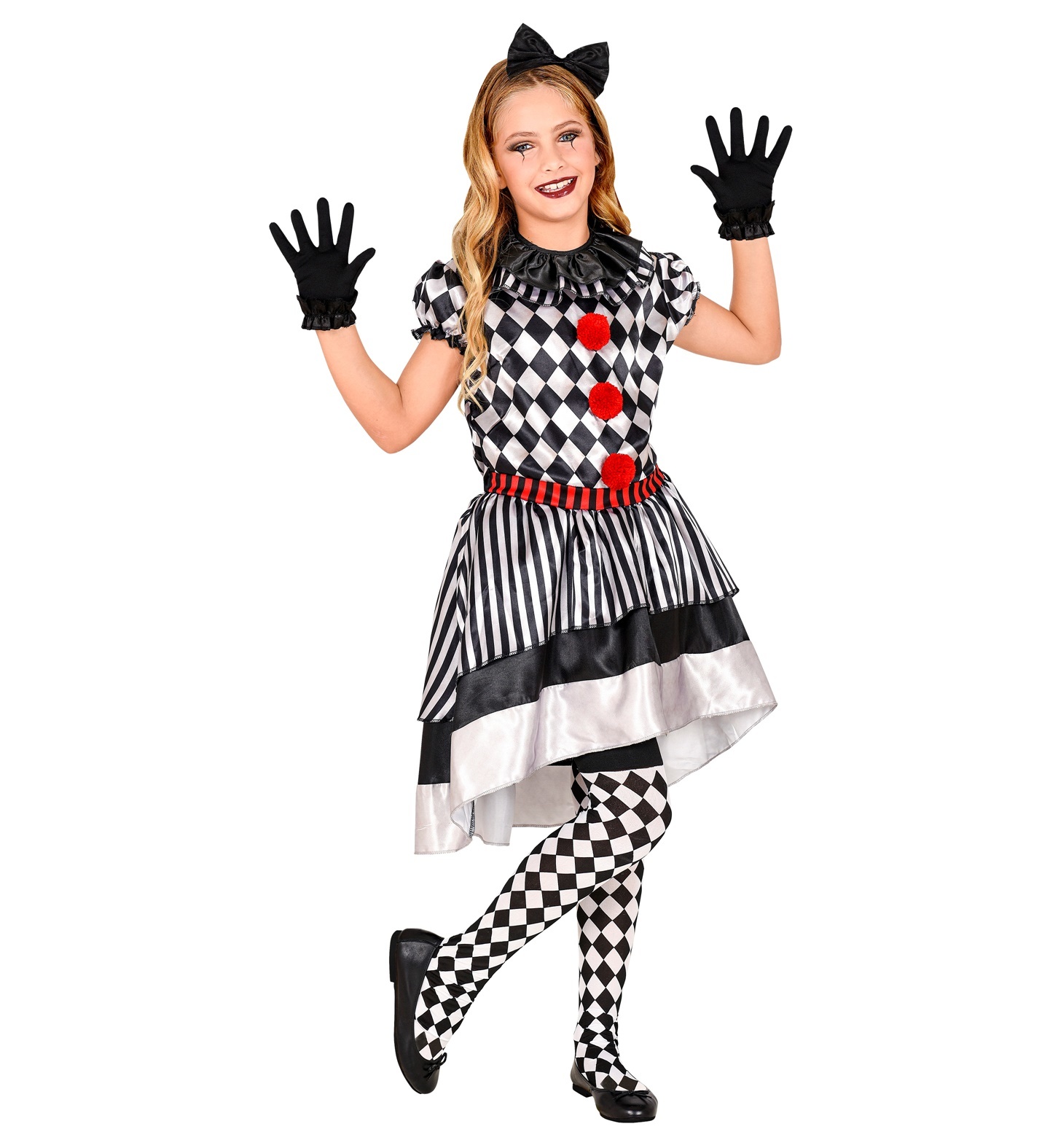 Widmann - Harlequin Kostuum - Speelse Harlekijn Pop Kind - Meisje - - Maat 128 - Carnavalskleding - Verkleedkleding