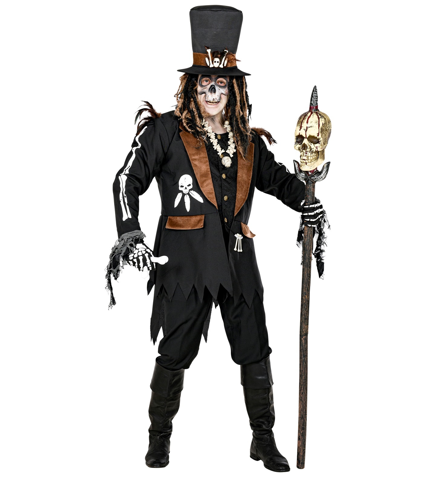Widmann - Heks & Spider Lady & Voodoo & Duistere Religie Kostuum - Zwarte Magie Houngan Voodoo - Man - Bruin, Zwart - Medium - Halloween - Verkleedkleding