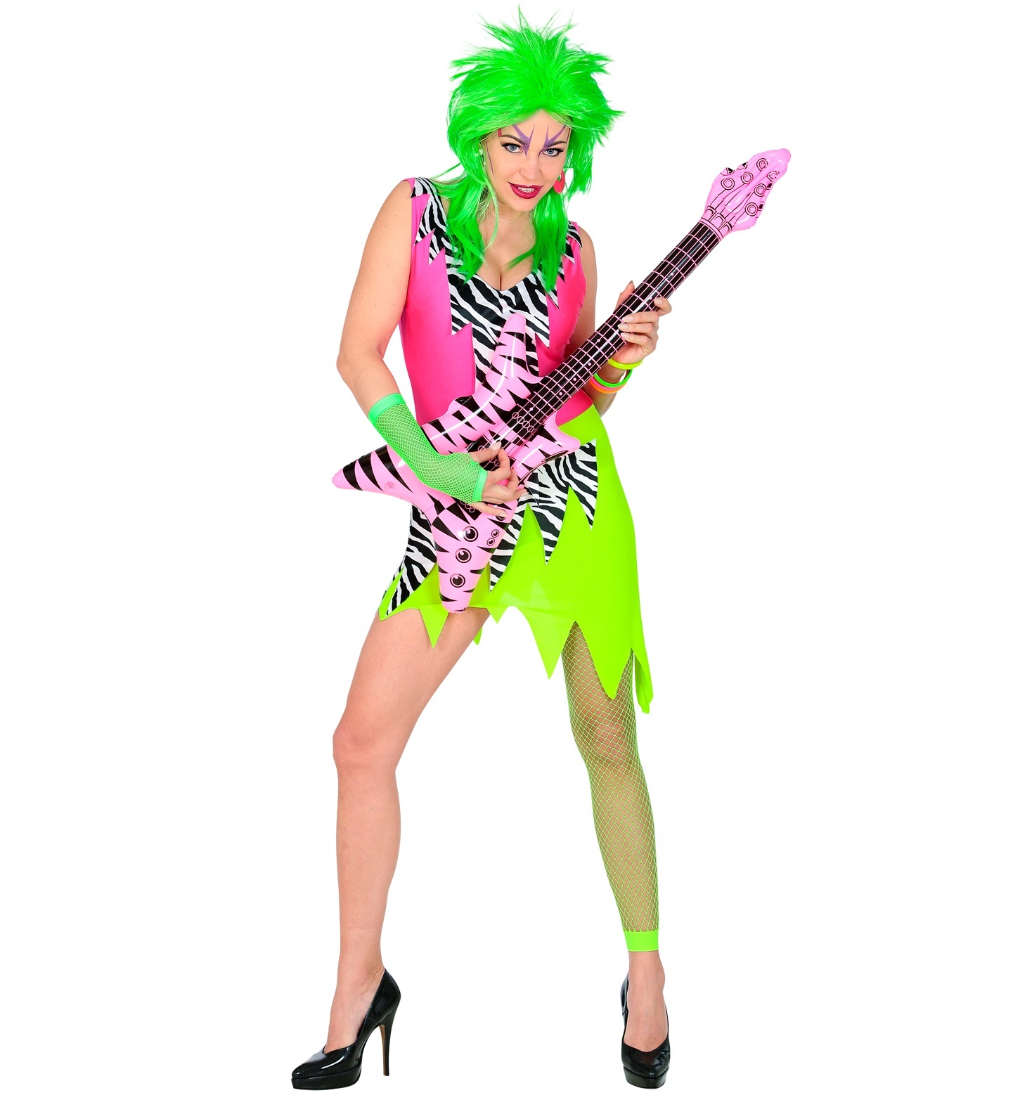 Widmann - Jaren 80 & 90 Kostuum - Wilde Rock Chick - Vrouw - groen,roze - XS - Carnavalskleding - Verkleedkleding