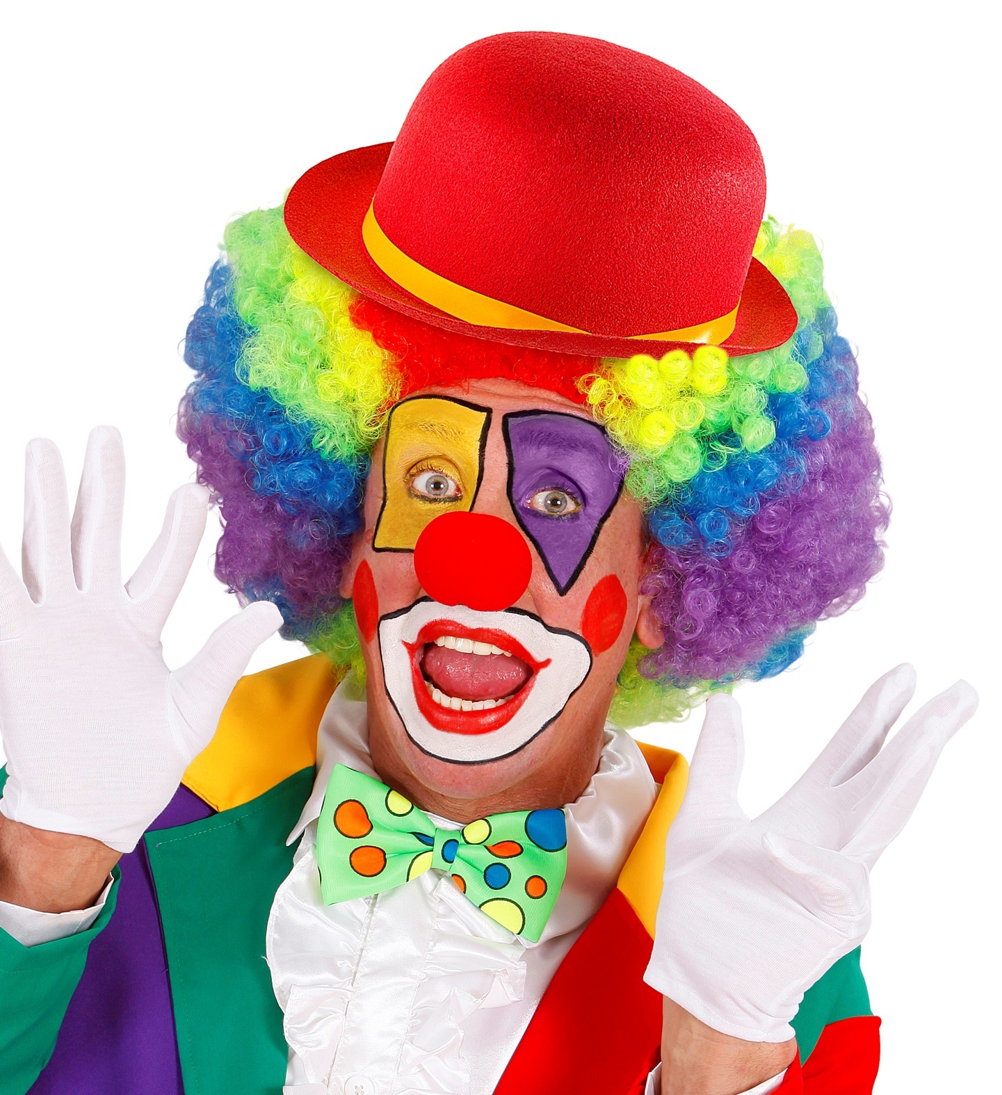 Widmann - Clown & Nar Kostuum - Bolhoed Rood Met Geel Lintje - rood - Carnavalskleding - Verkleedkleding