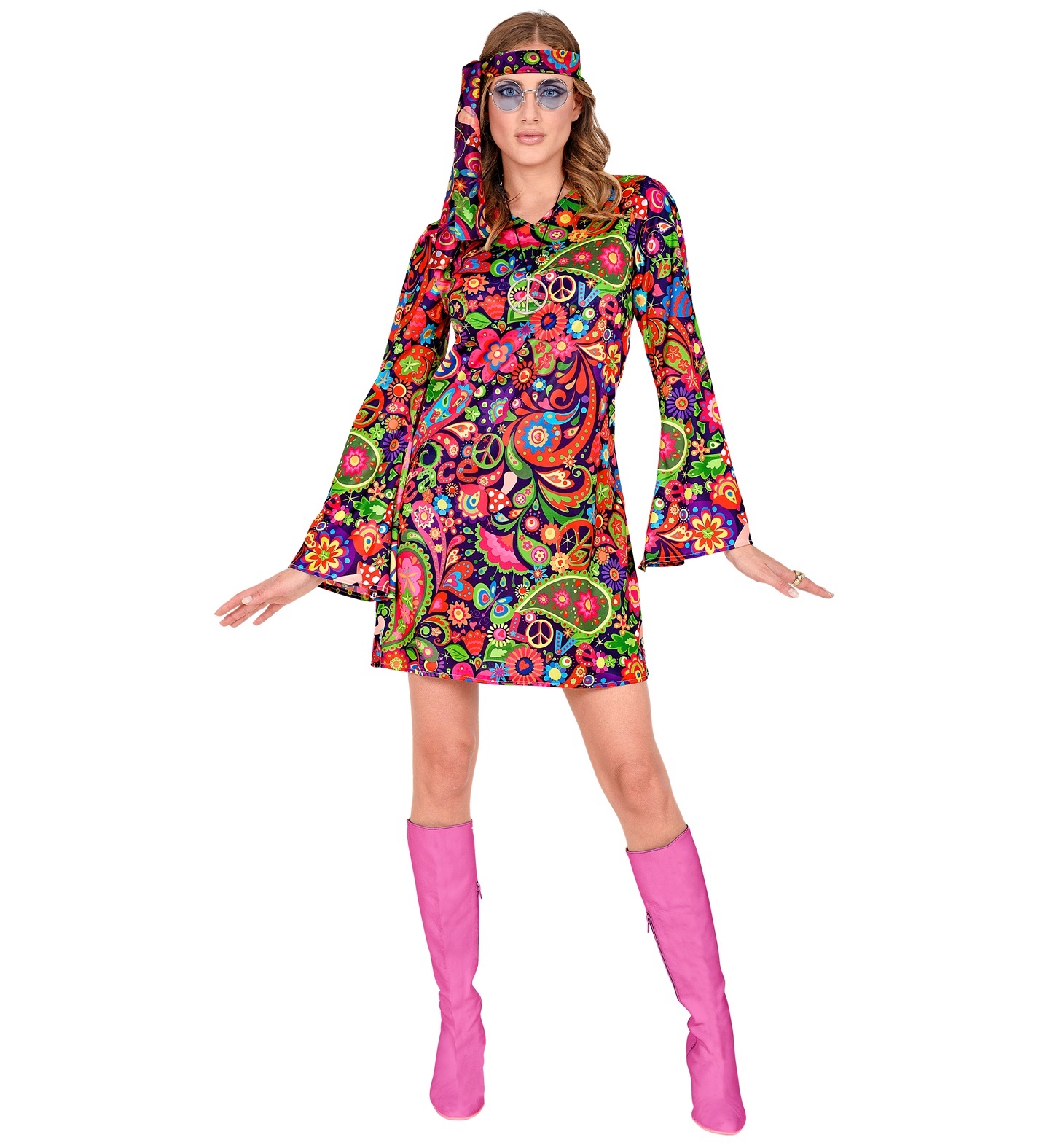 Widmann - Hippie Kostuum - Hippe Tante Anja Jaren 70 - Vrouw - multicolor - XS - Carnavalskleding - Verkleedkleding