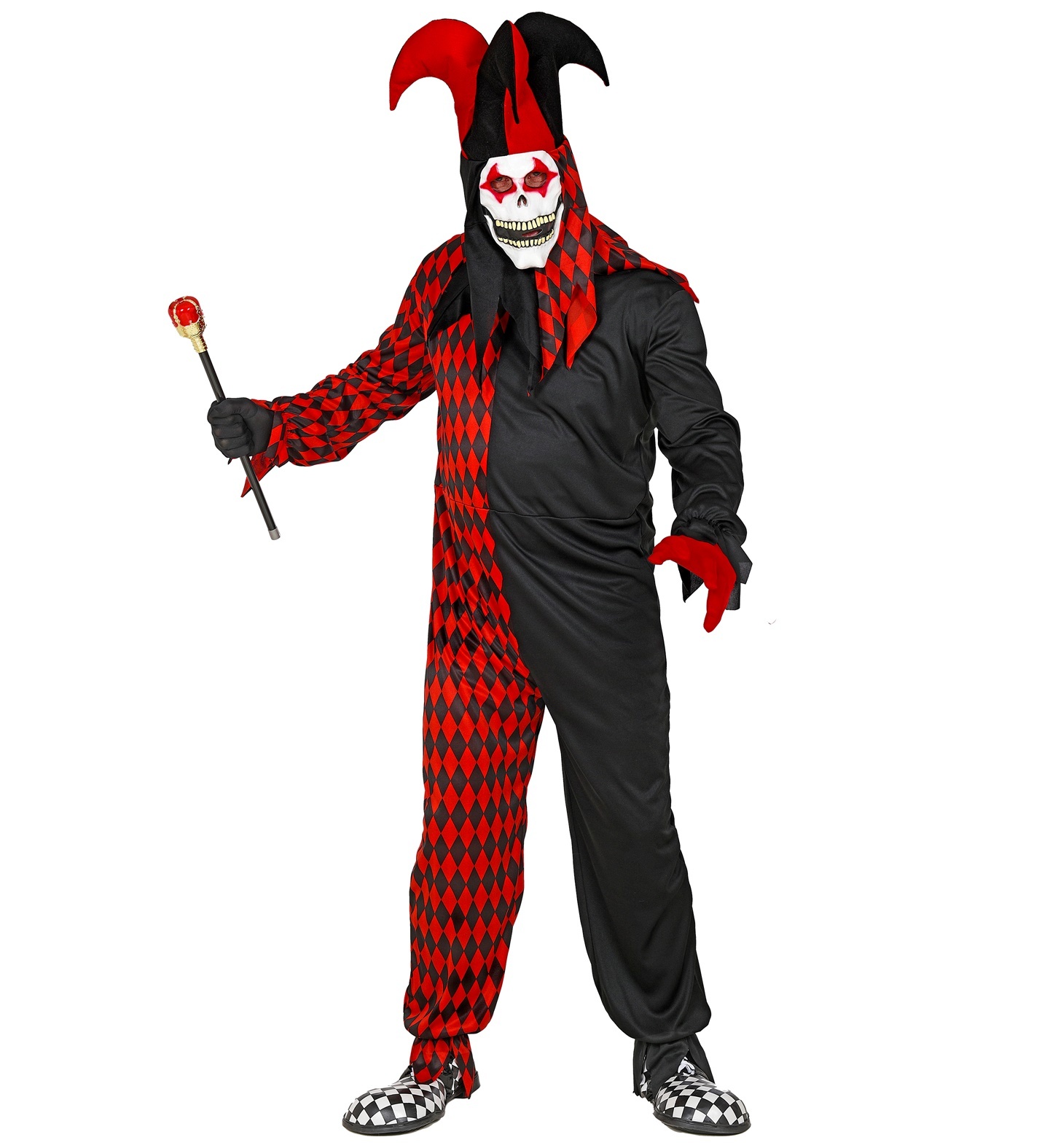 Widmann - Harlequin Kostuum - Vreemde Gekke Clown Harry Kijn - Man - rood,zwart - Large - Halloween - Verkleedkleding