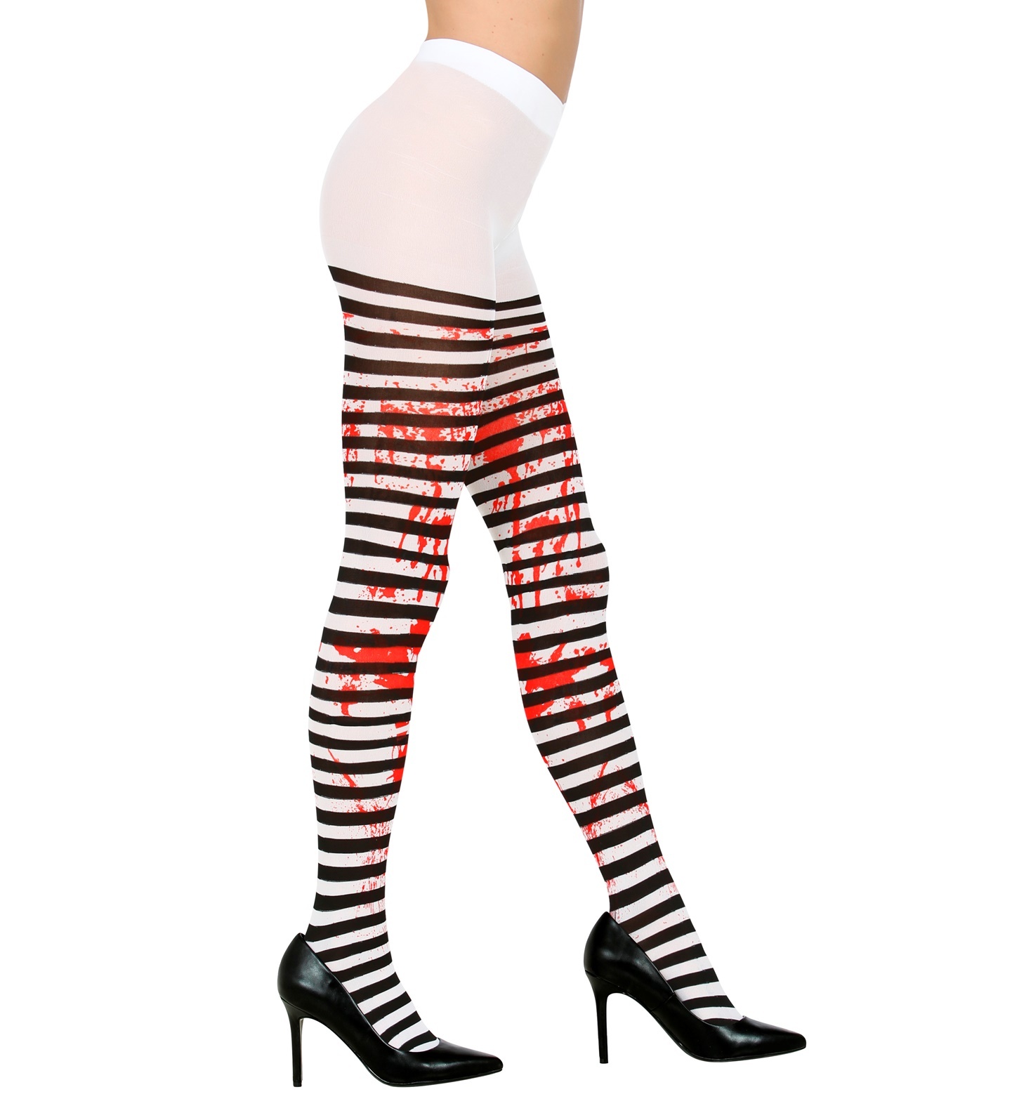 Widmann - Monster & Griezel Kostuum - Panty Zwart Wit Bloederige Benen One Size - Vrouw - rood - One Size - Halloween - Verkleedkleding