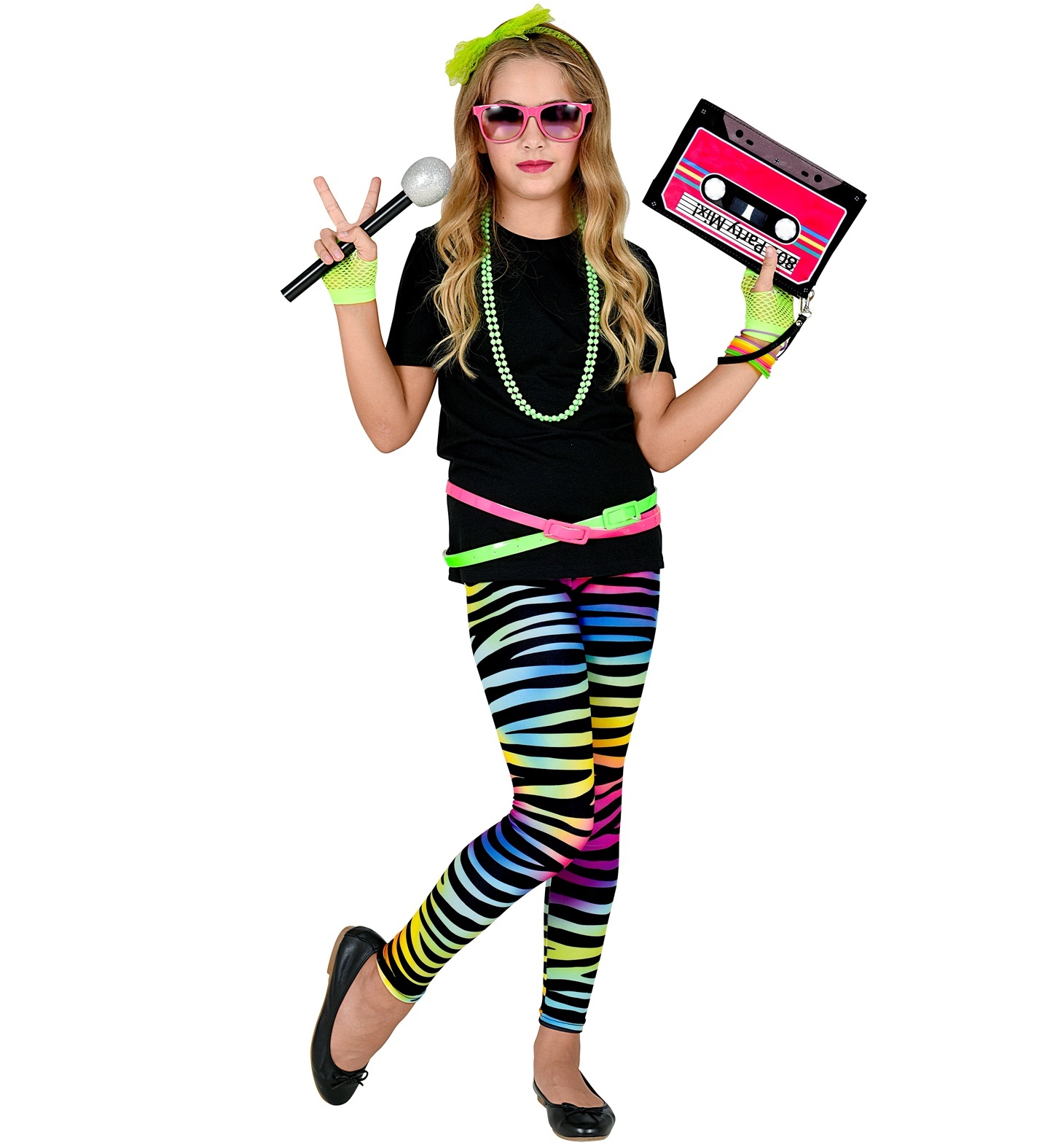 Widmann - Jaren 80 & 90 Kostuum - 80s Legging Melanie Neon Meerkleurig Meisje - multicolor - Maat 158 - Carnavalskleding - Verkleedkleding
