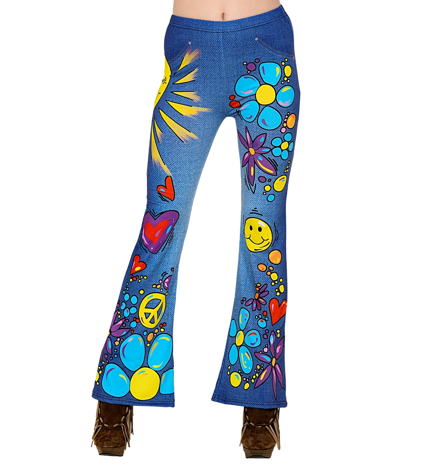 Widmann - Hippie Kostuum - 70s Legging Hippie Peace Love And Happiness Vrouw - blauw - Large / XL - Carnavalskleding - Verkleedkleding