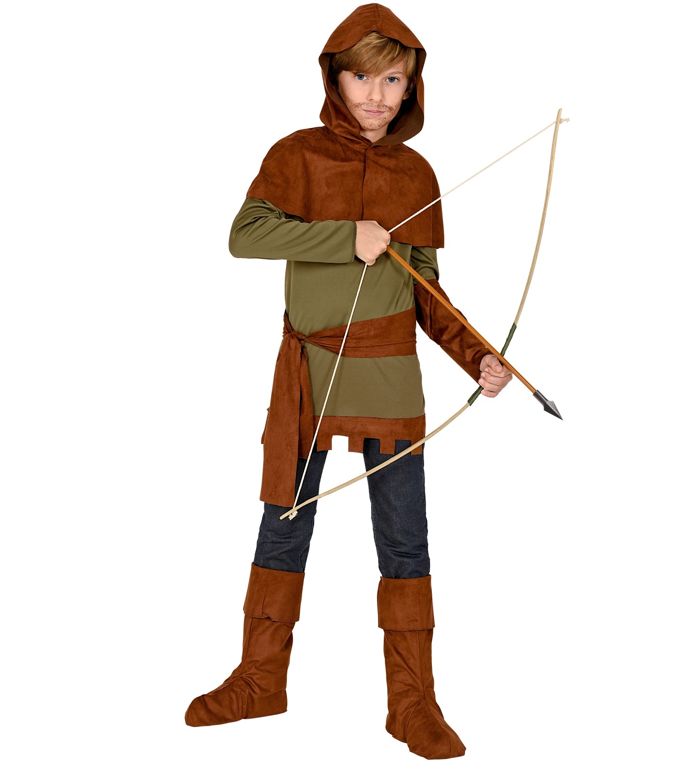 Widmann - Robin Hood Kostuum - Robin Of Shairewood Boogschutter - Jongen - groen,bruin - Maat 128 - Carnavalskleding - Verkleedkleding