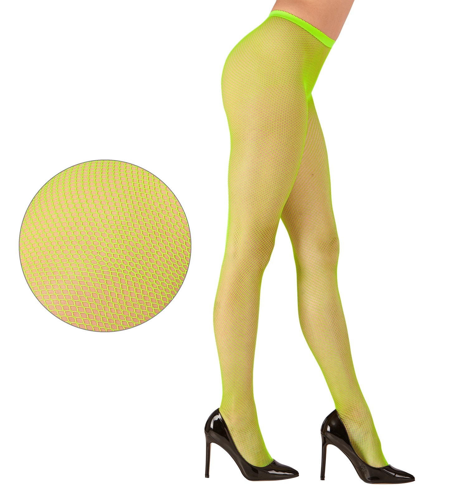 Widmann - Jaren 80 & 90 Kostuum - Visnet Party Panty Neon Groen - groen - Carnavalskleding - Verkleedkleding