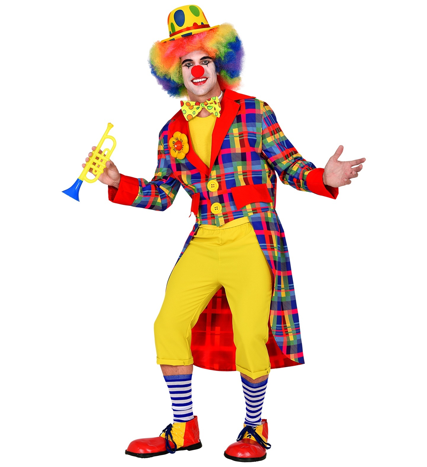 Widmann - Clown & Nar Kostuum - Kleurenkanon Opa Jan Clown Slipjas Man - blauw - Medium - Carnavalskleding - Verkleedkleding