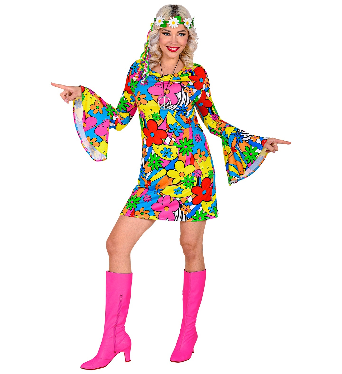 Widmann - Hippie Kostuum - Flora Bora Seventies Hippie - Vrouw - multicolor - XL - Carnavalskleding - Verkleedkleding
