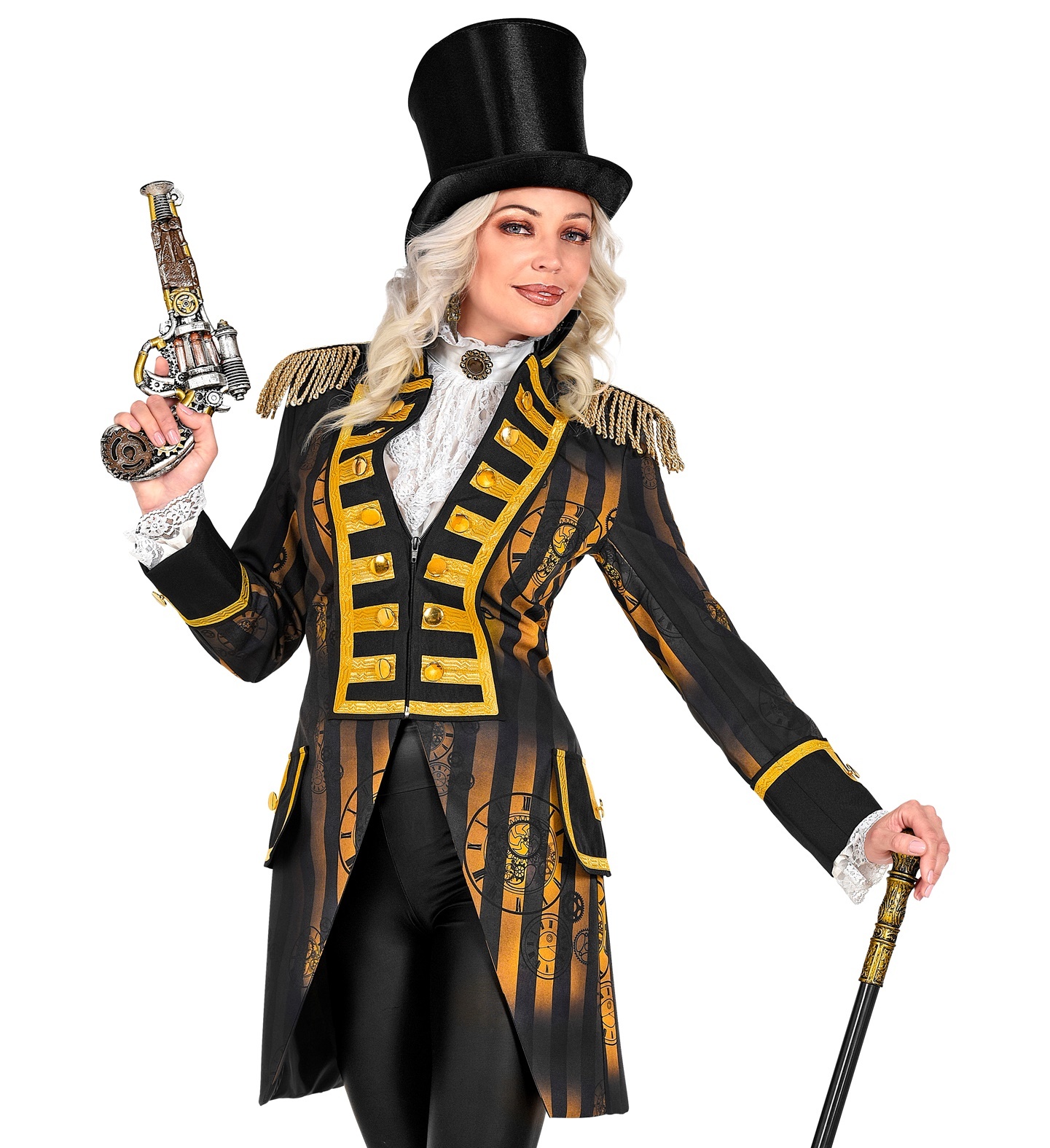 Widmann - Steampunk Kostuum - Tijdloze Parade Jas Steampunk Vrouw - geel,zwart - Small - Halloween - Verkleedkleding
