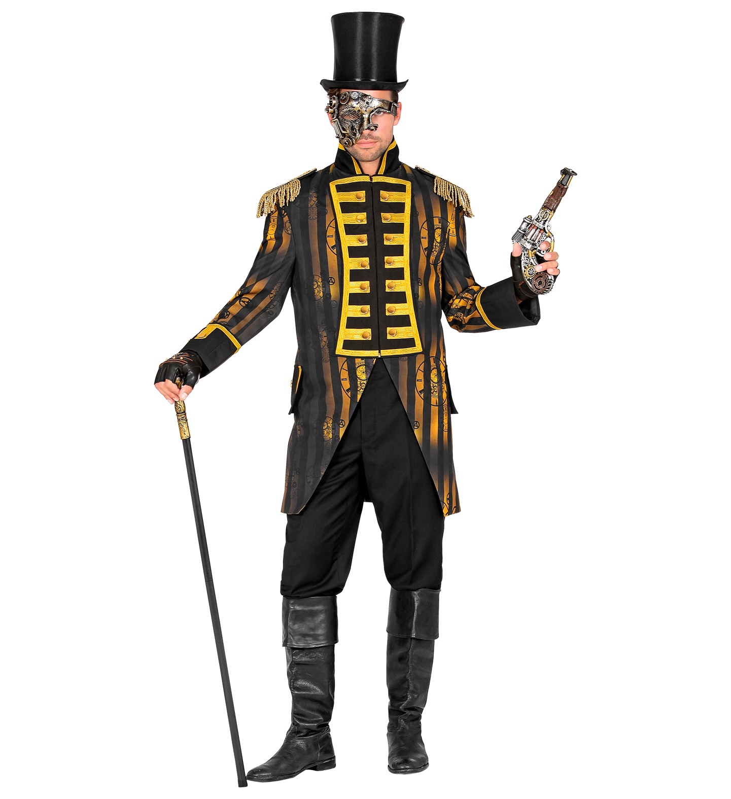 Widmann - Steampunk Kostuum - Tijdloze Parade Jas Steampunk Man - geel,zwart - Small - Halloween - Verkleedkleding
